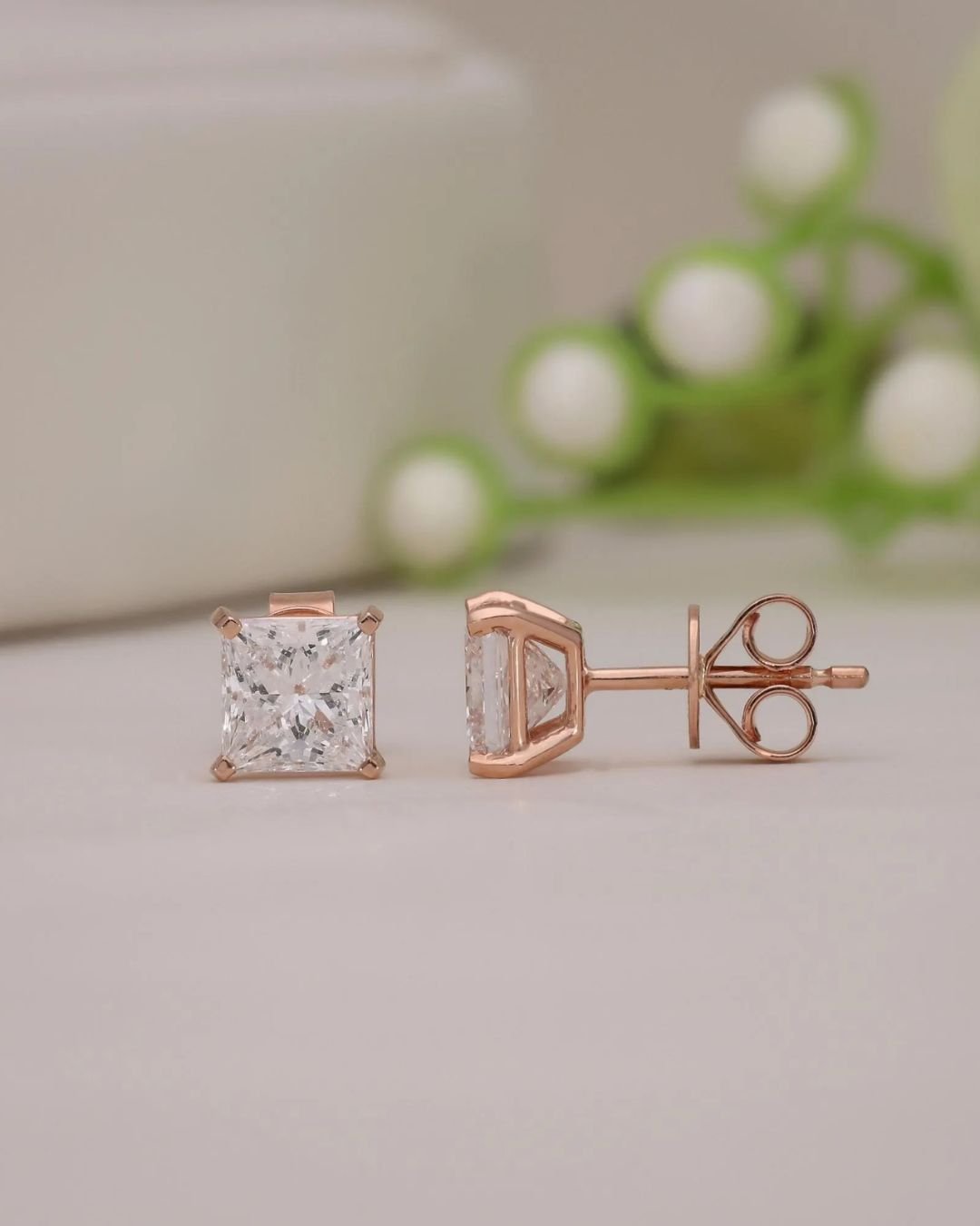 Princess Lab Grown Diamond Stud Earrings - Image 2