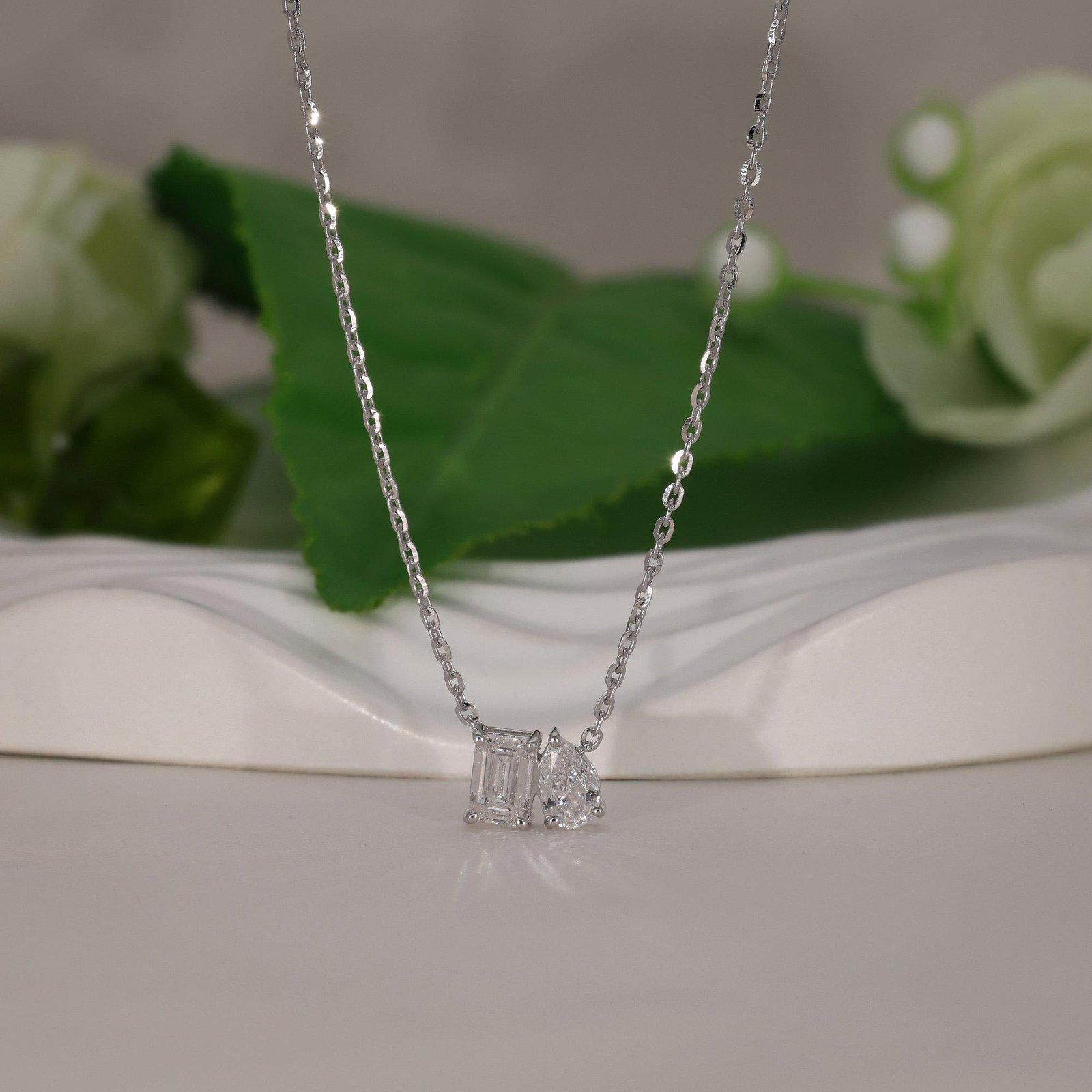 Pear & Emerald Cut Toi Et Moi Necklace - Image 2