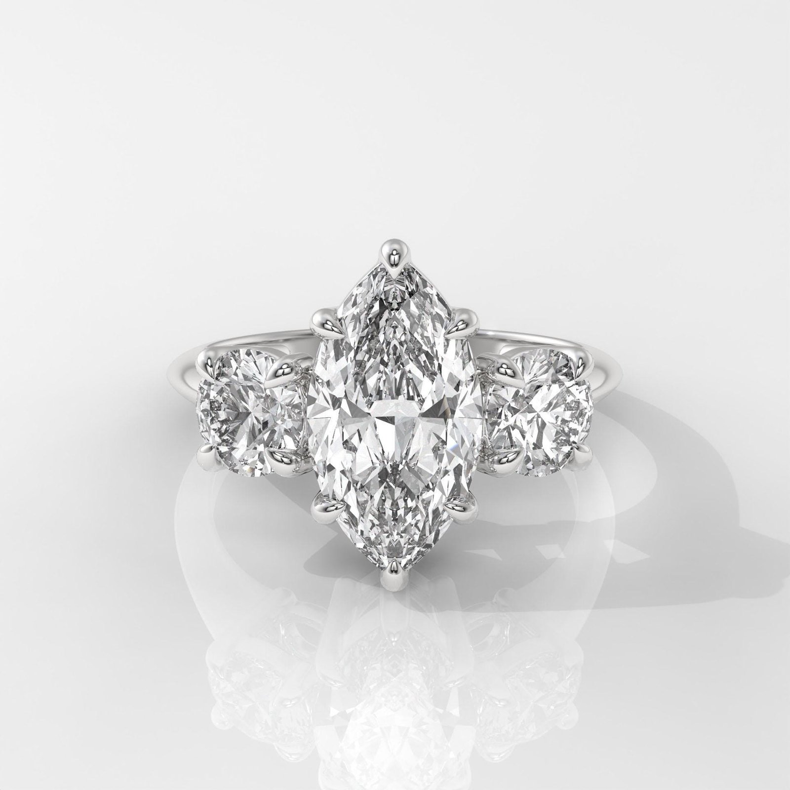 Marquise Cut Diamond Engagement Ring with Side Stones - Image 4