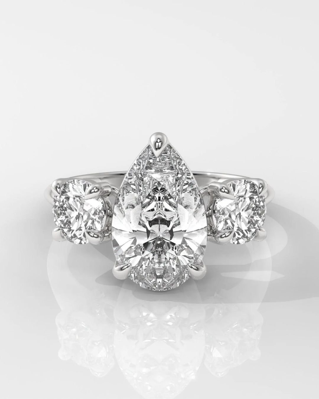 Pear Cut Three Stone Diamond Engagement Ring - Image 3