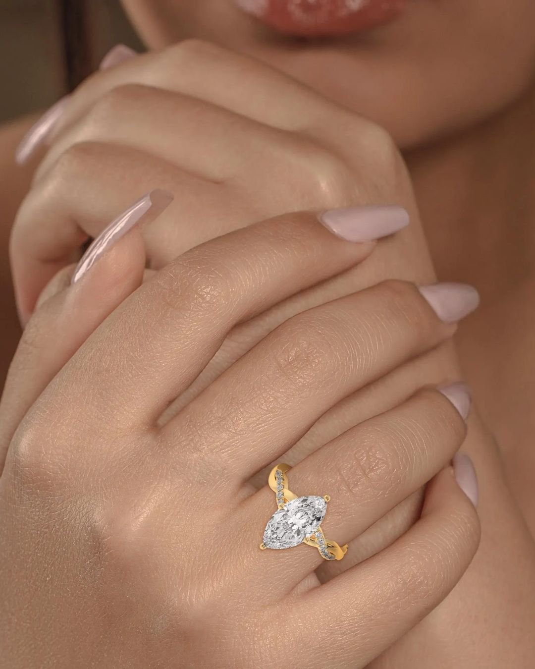 Marquise Diamond Engagement Ring With Twisted Band - Image 2