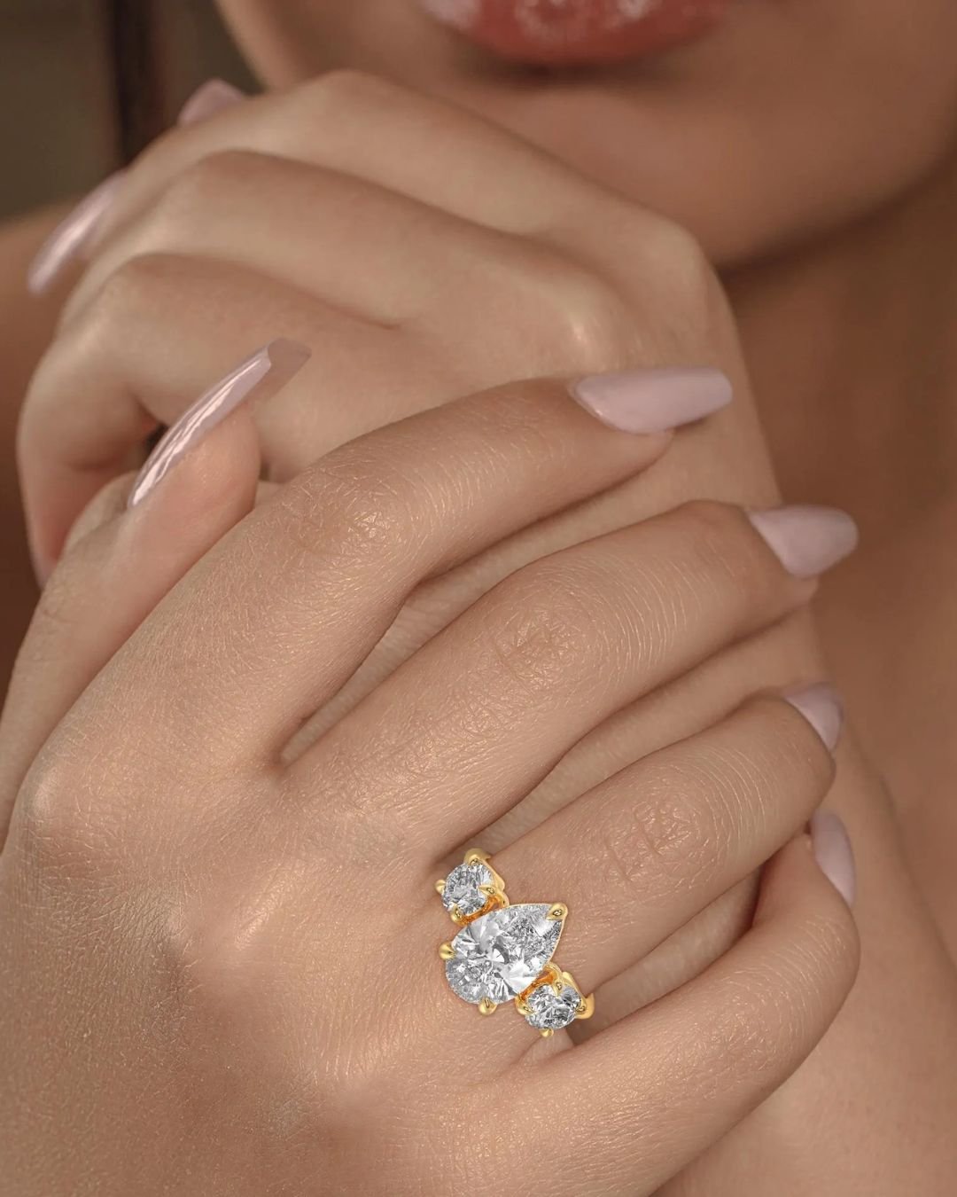 Pear Cut Three Stone Diamond Engagement Ring - Image 4