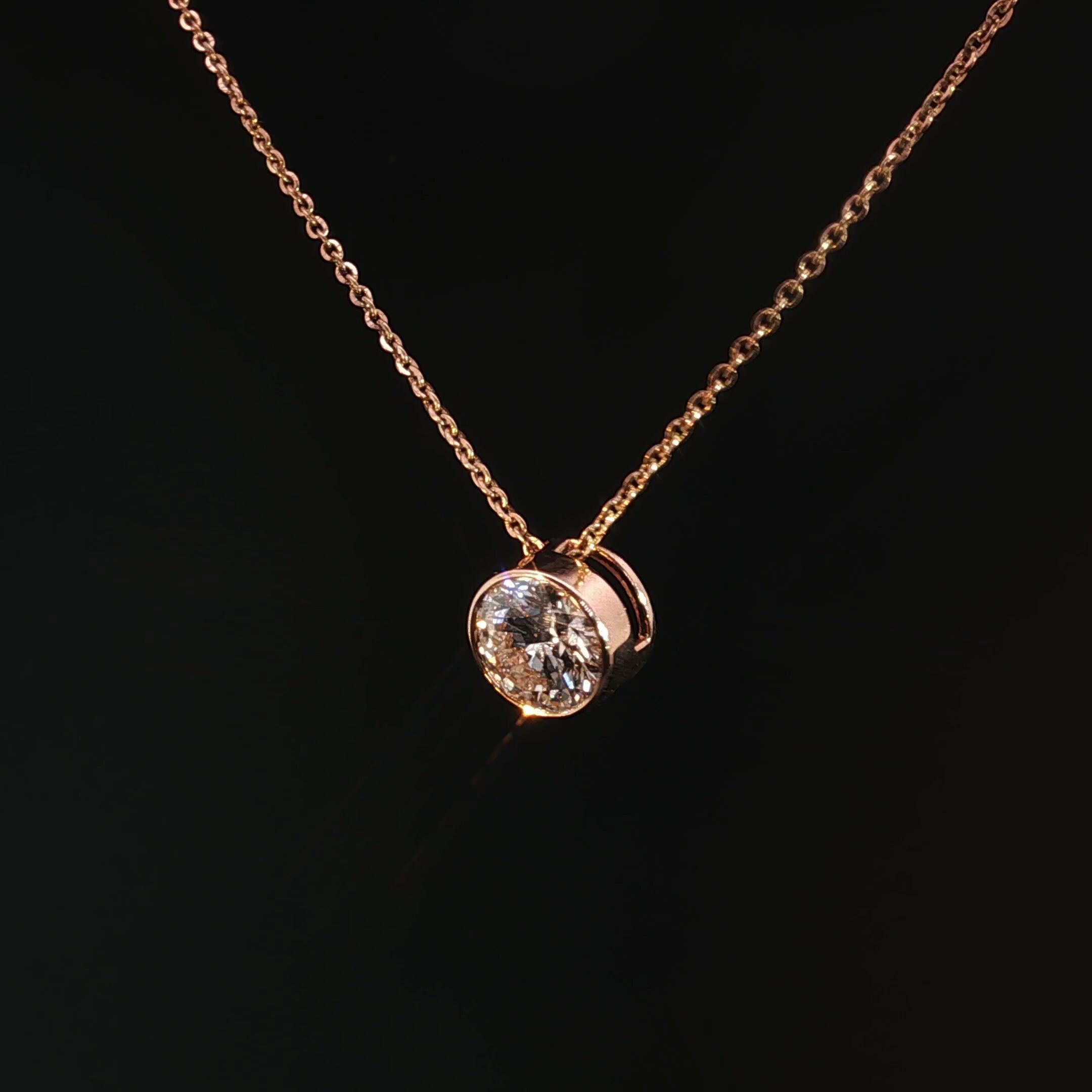14K Rose Gold Round Diamond Solitaire Necklace - Image 4