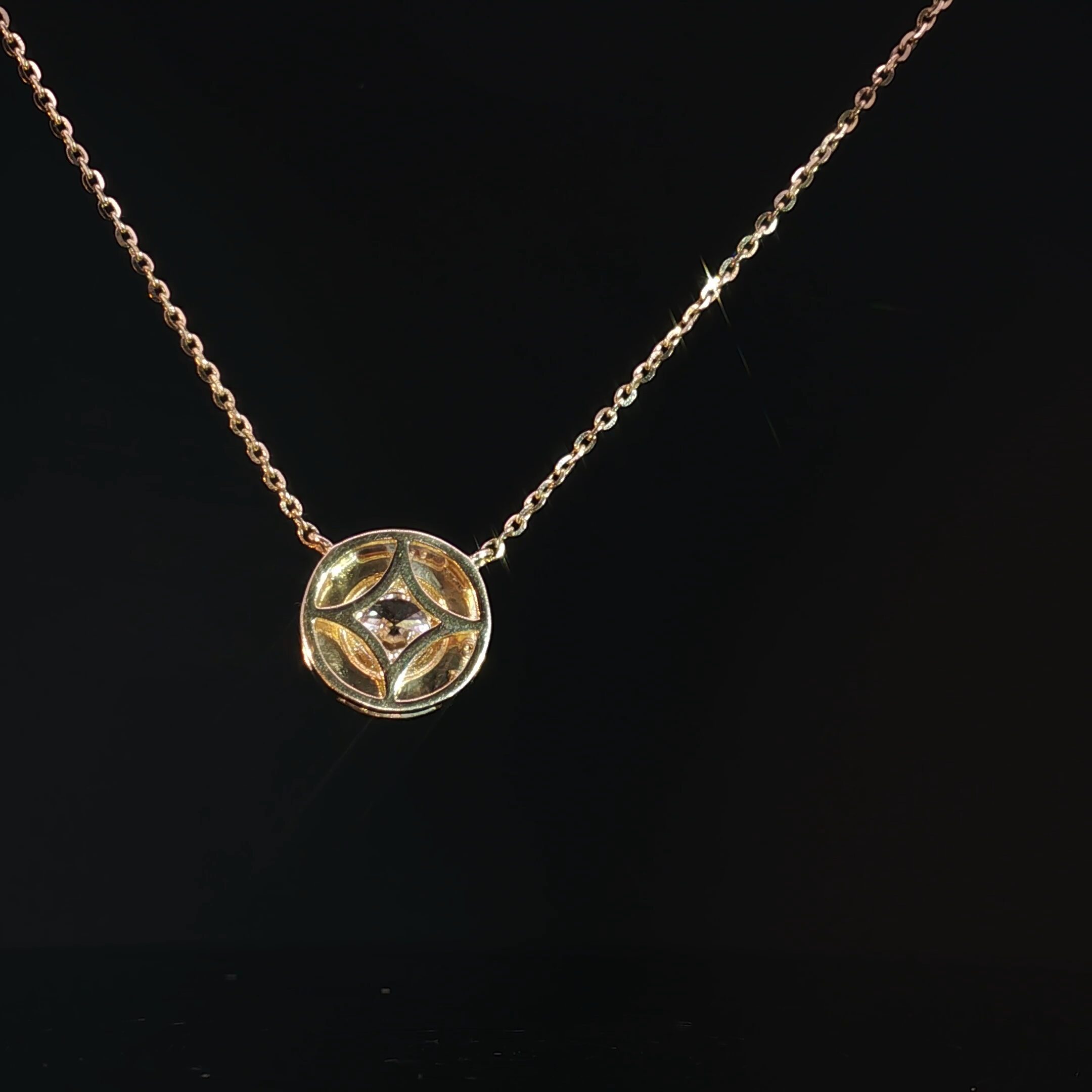 14K Round Diamond Halo Necklace - Image 3