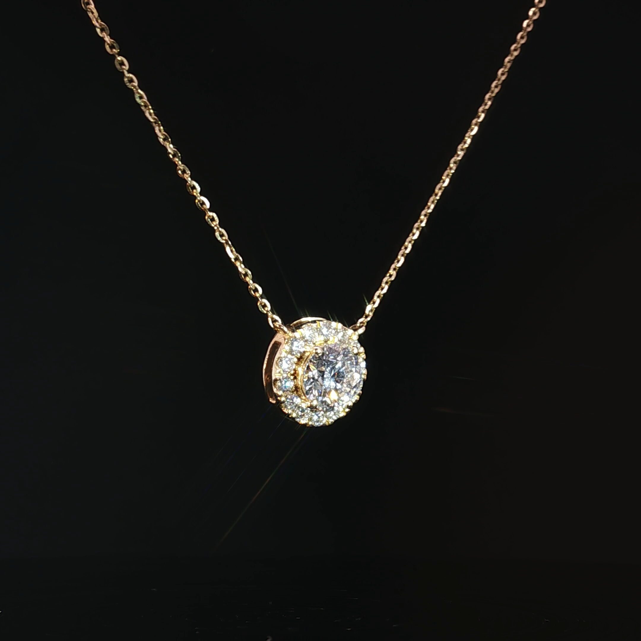 14K Round Diamond Halo Necklace - Image 2