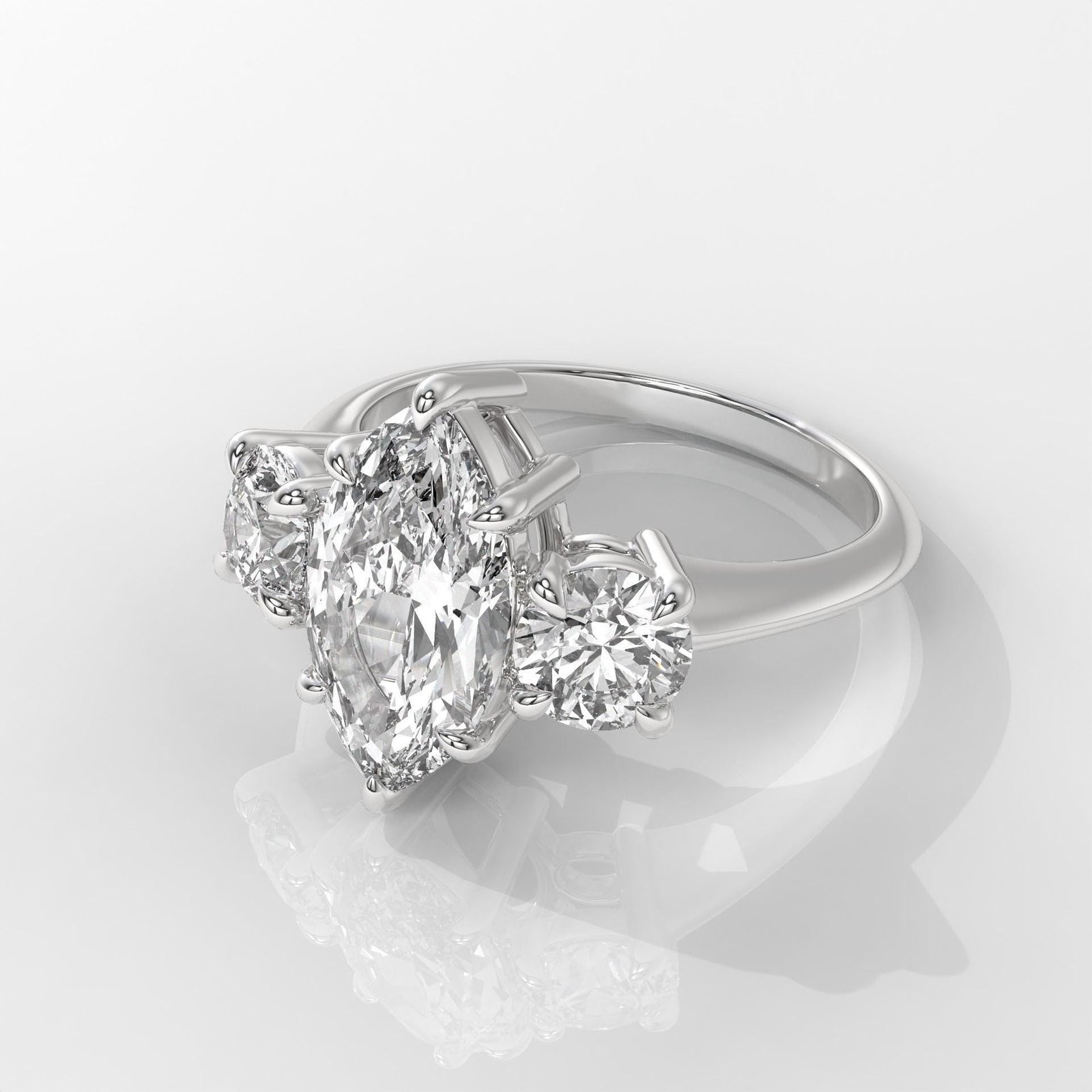 Marquise Cut Diamond Engagement Ring with Side Stones - Image 5