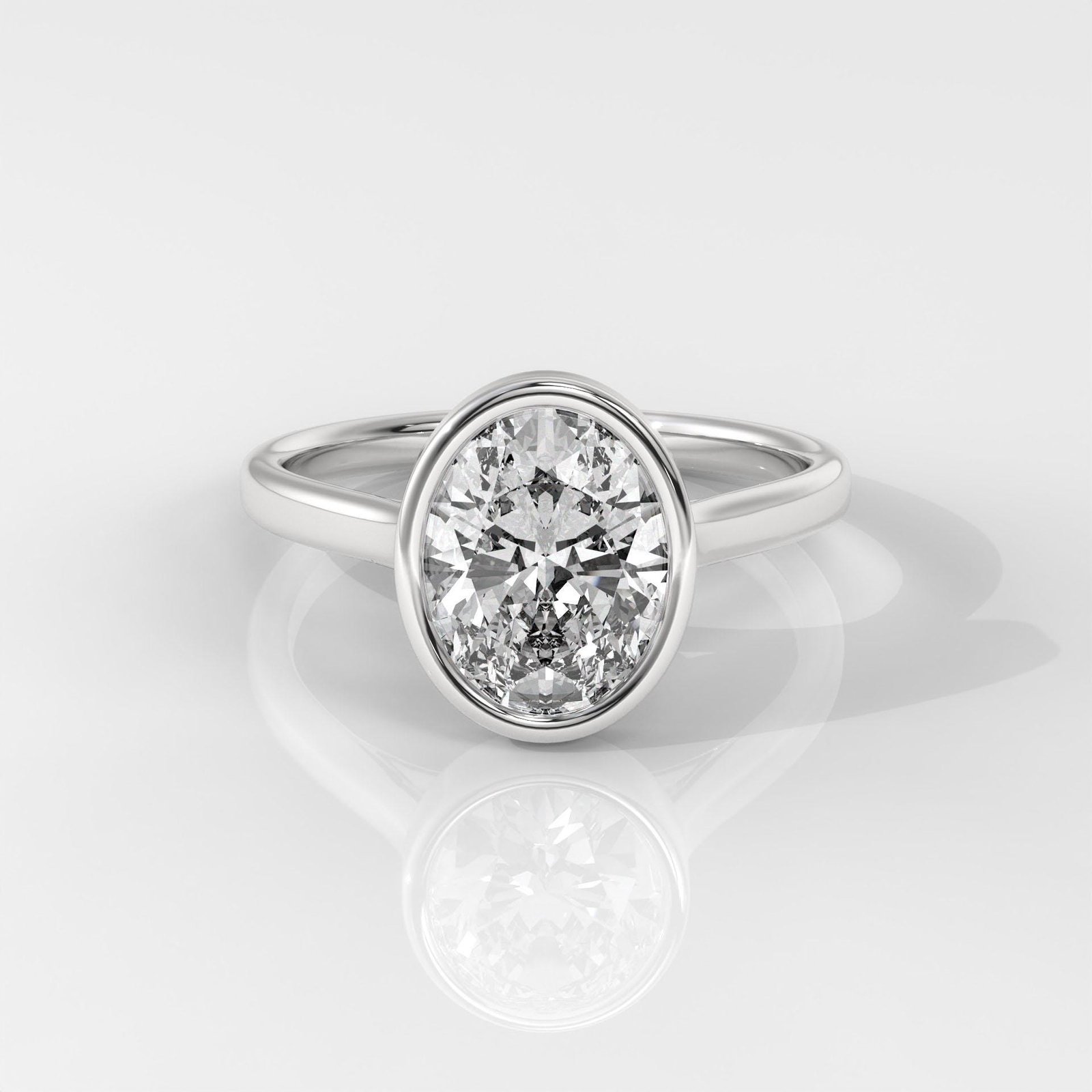 Oval Cut Bezel Set Diamond Engagement Ring - Image 4
