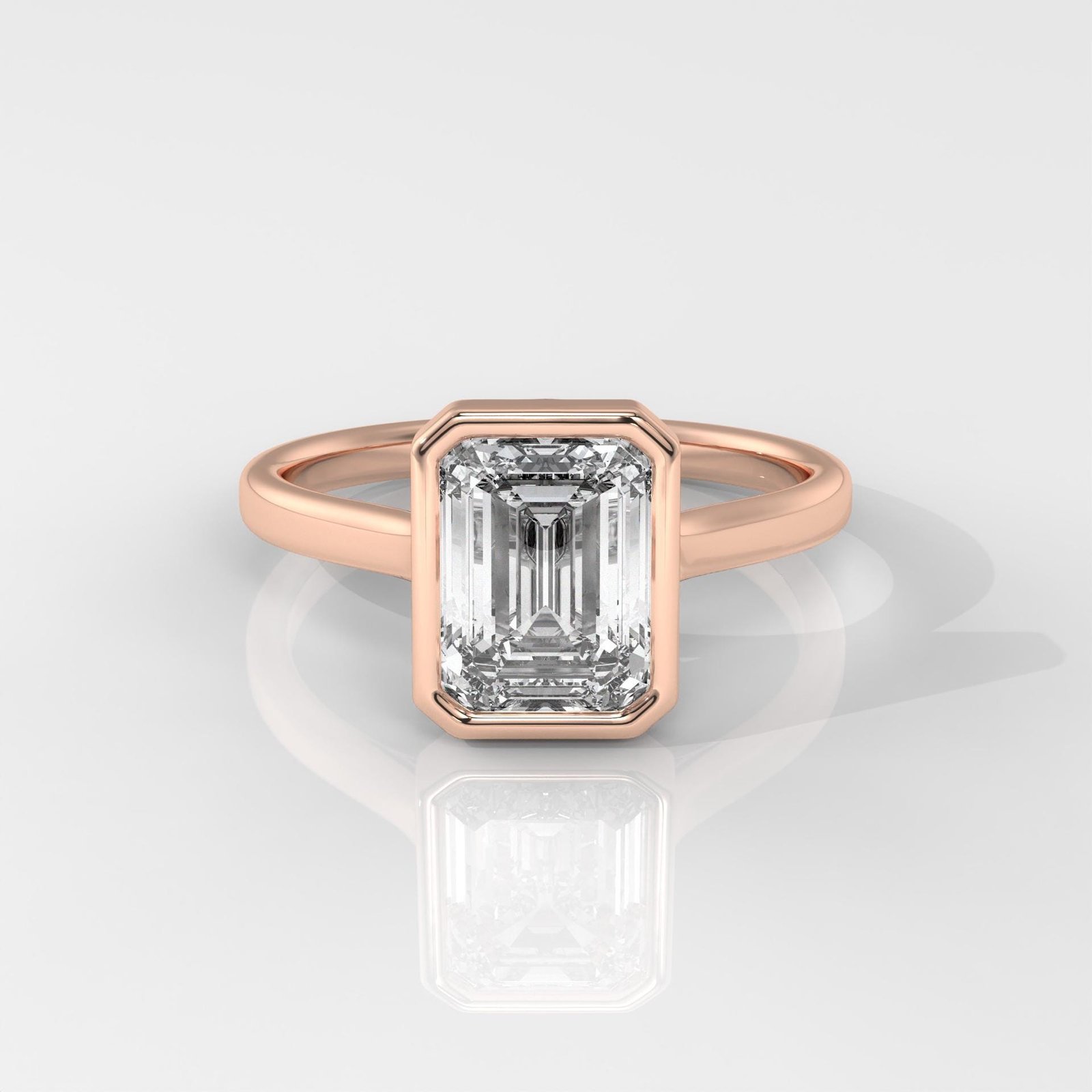 Emerald-Cut Bezel Set Diamond Engagement Ring - Image 7