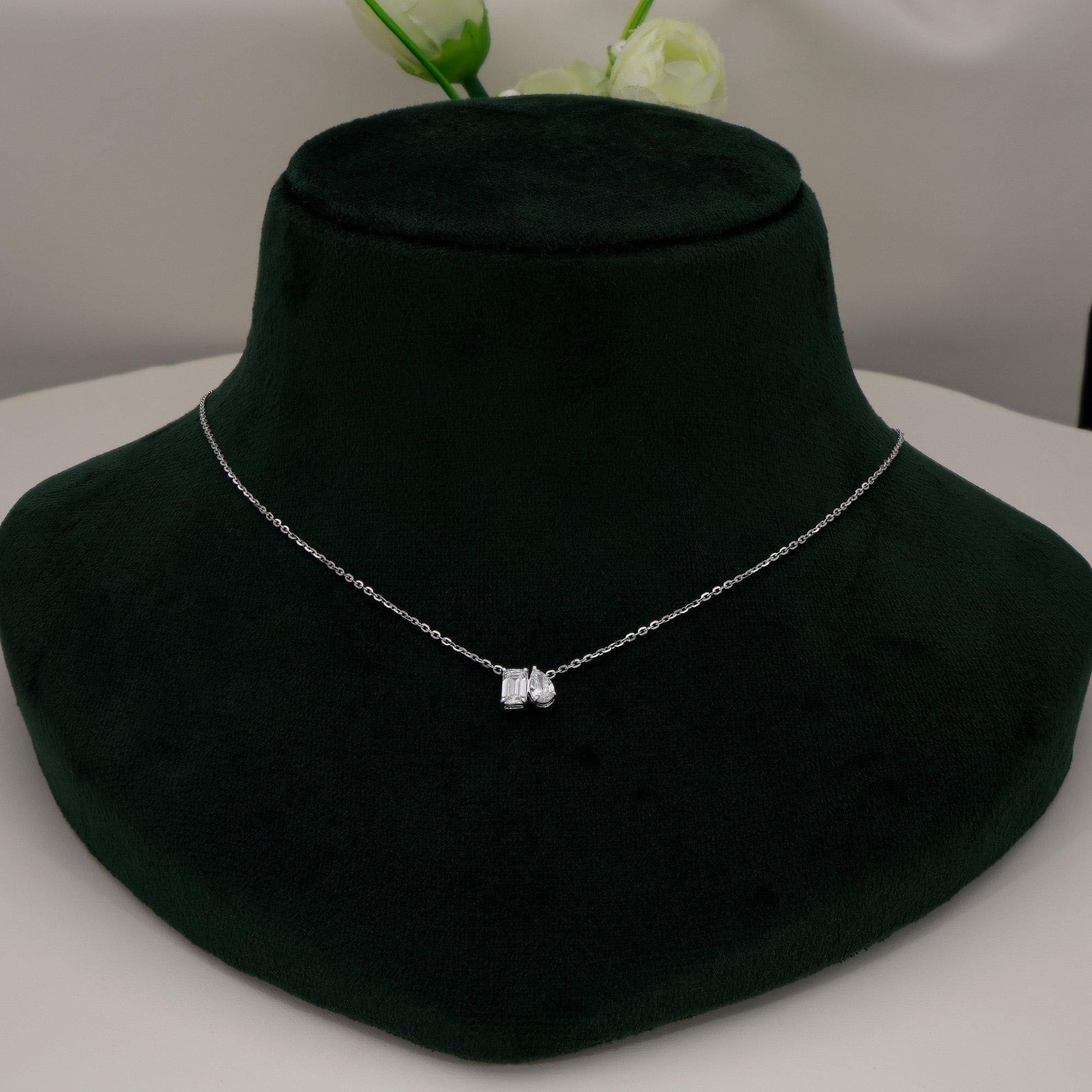Pear & Emerald Cut Toi Et Moi Necklace - Image 4