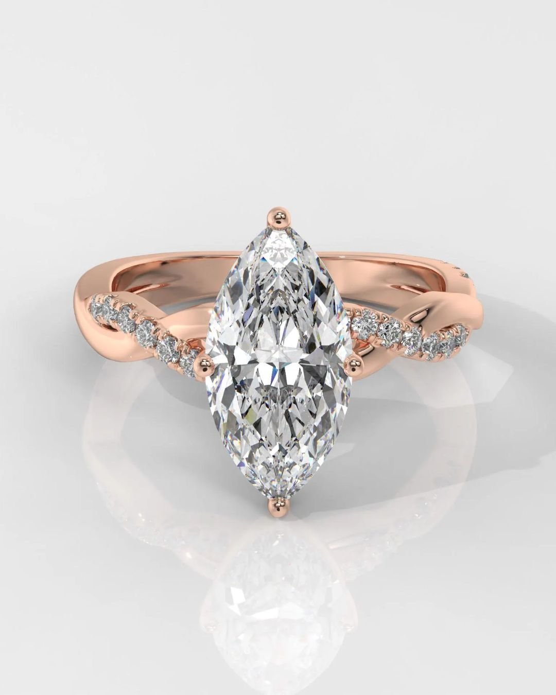 Marquise Diamond Engagement Ring With Twisted Band - Image 3