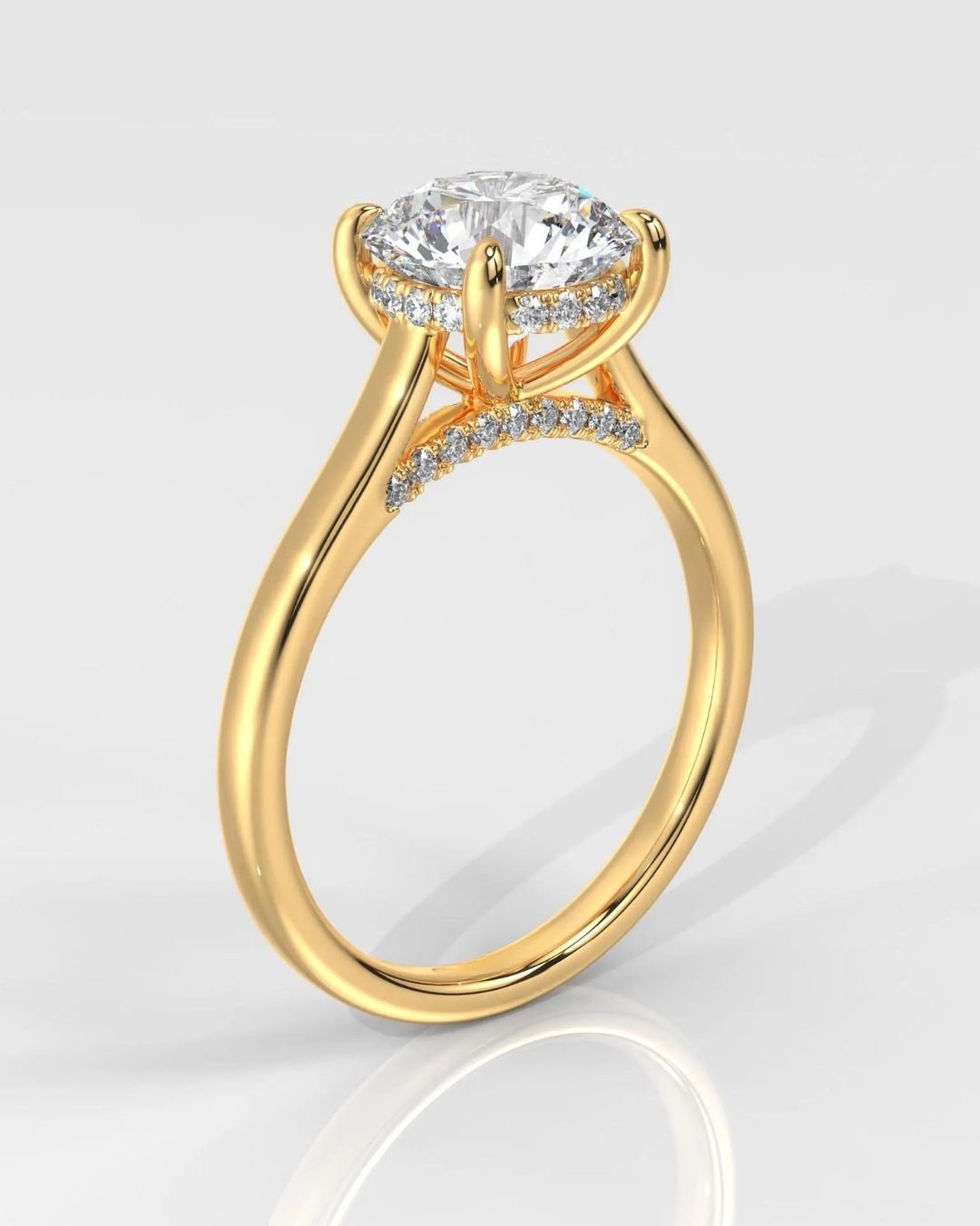 Round Cut Hidden Halo Engagement Ring - Image 5