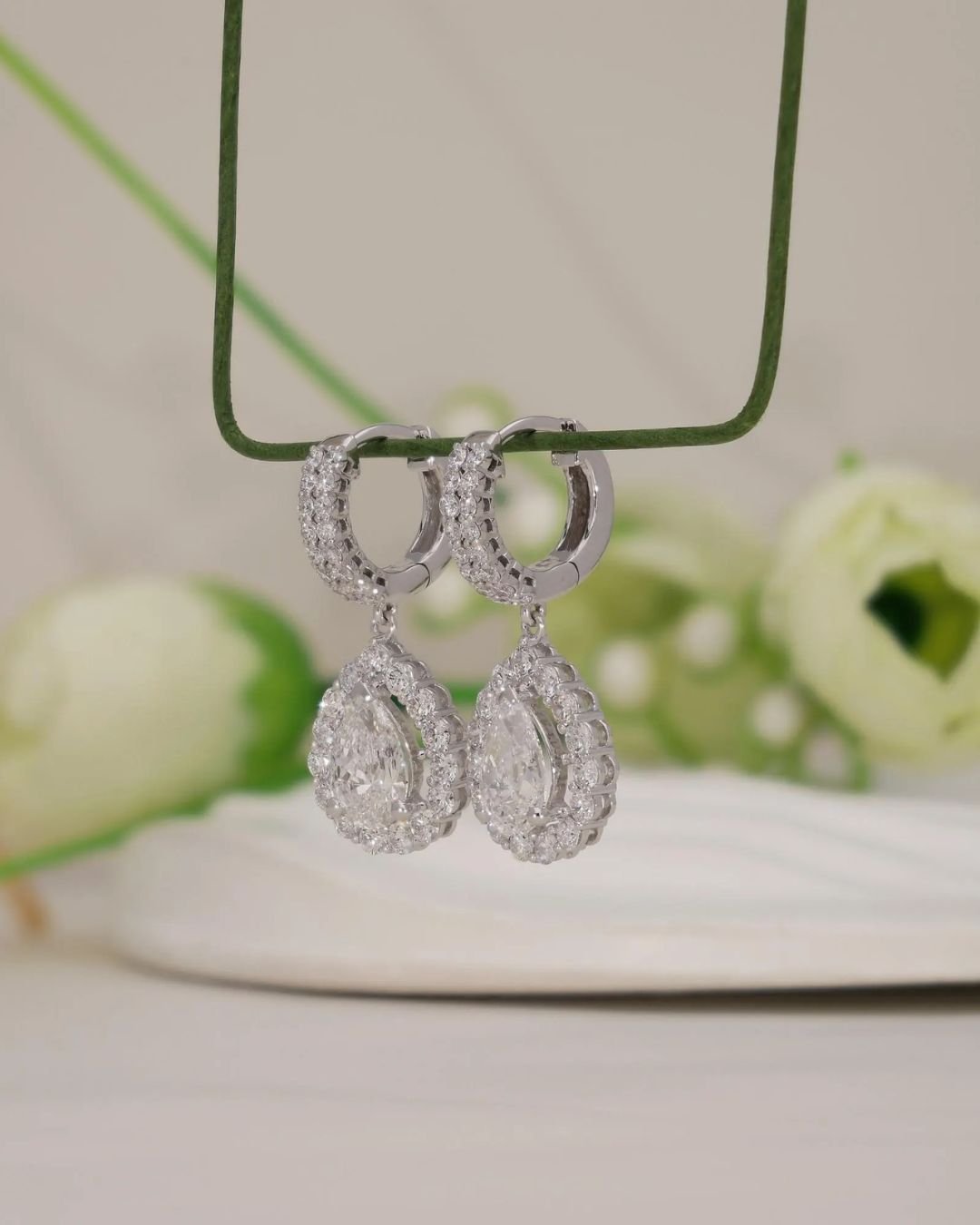Pear Halo Drop Earrings - Image 2