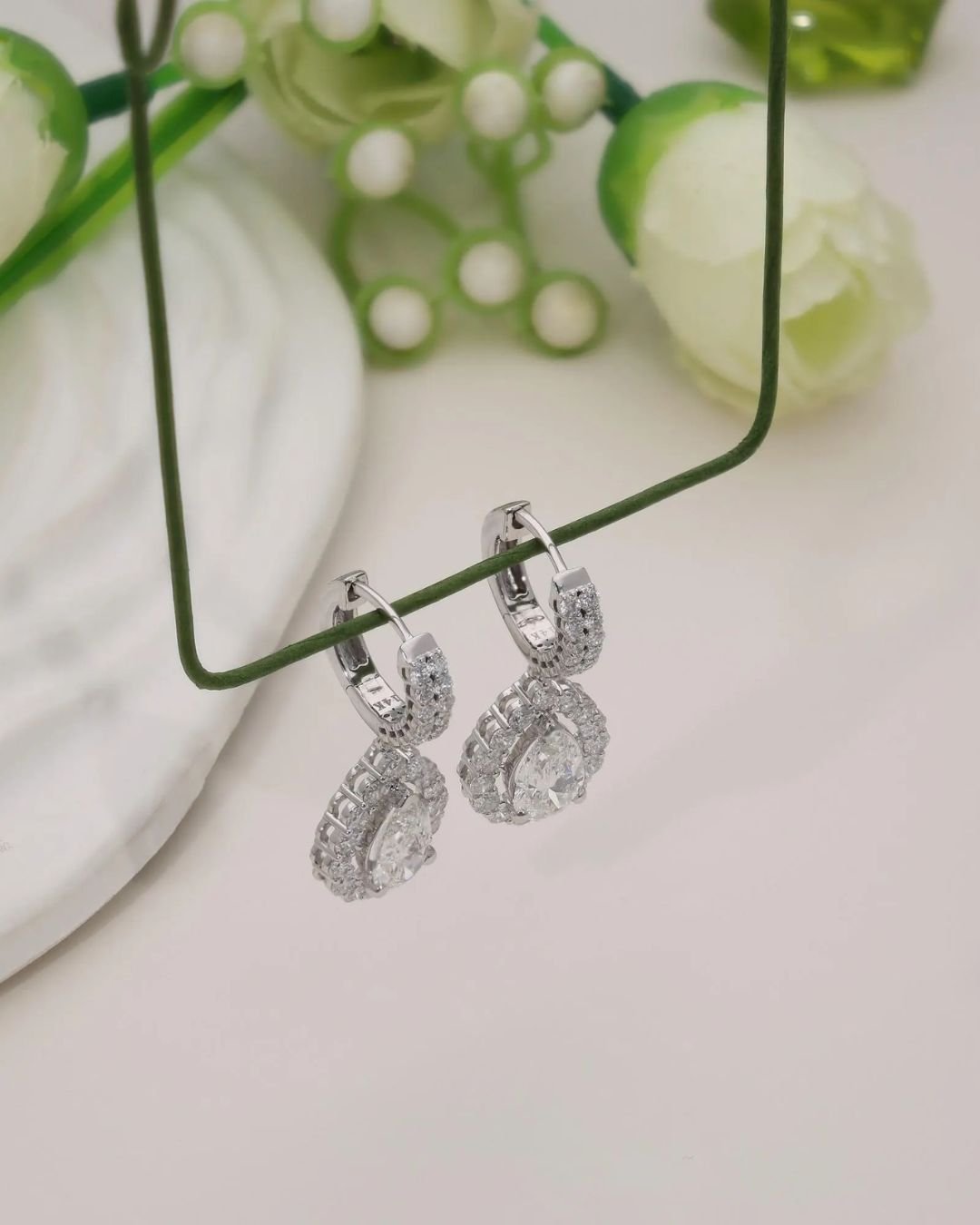 Pear Halo Drop Earrings - Image 4