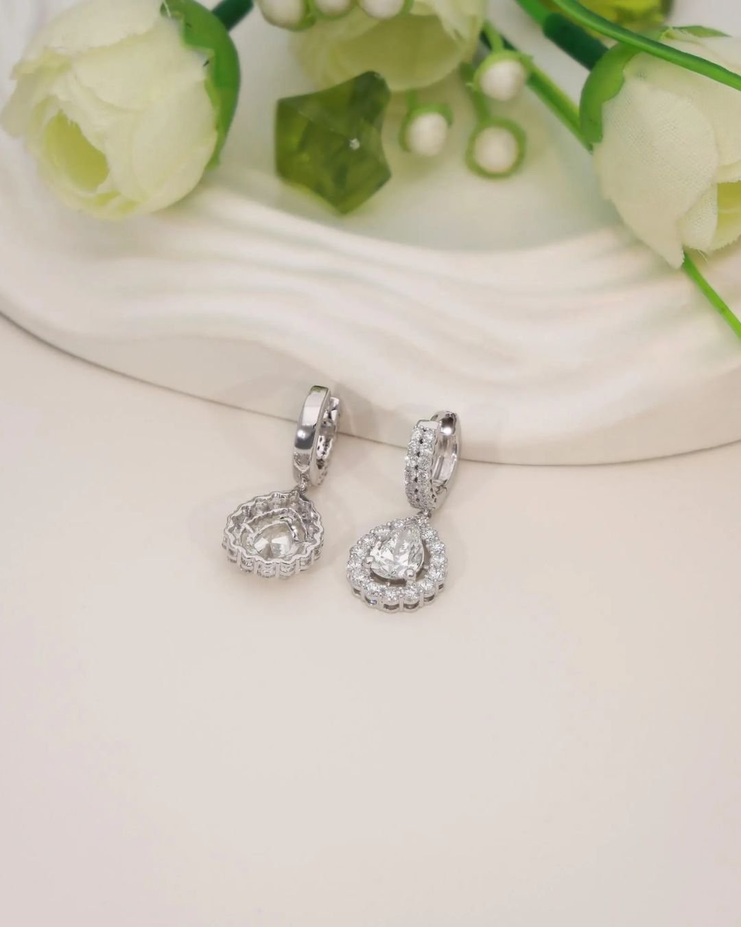 Pear Halo Drop Earrings - Image 5