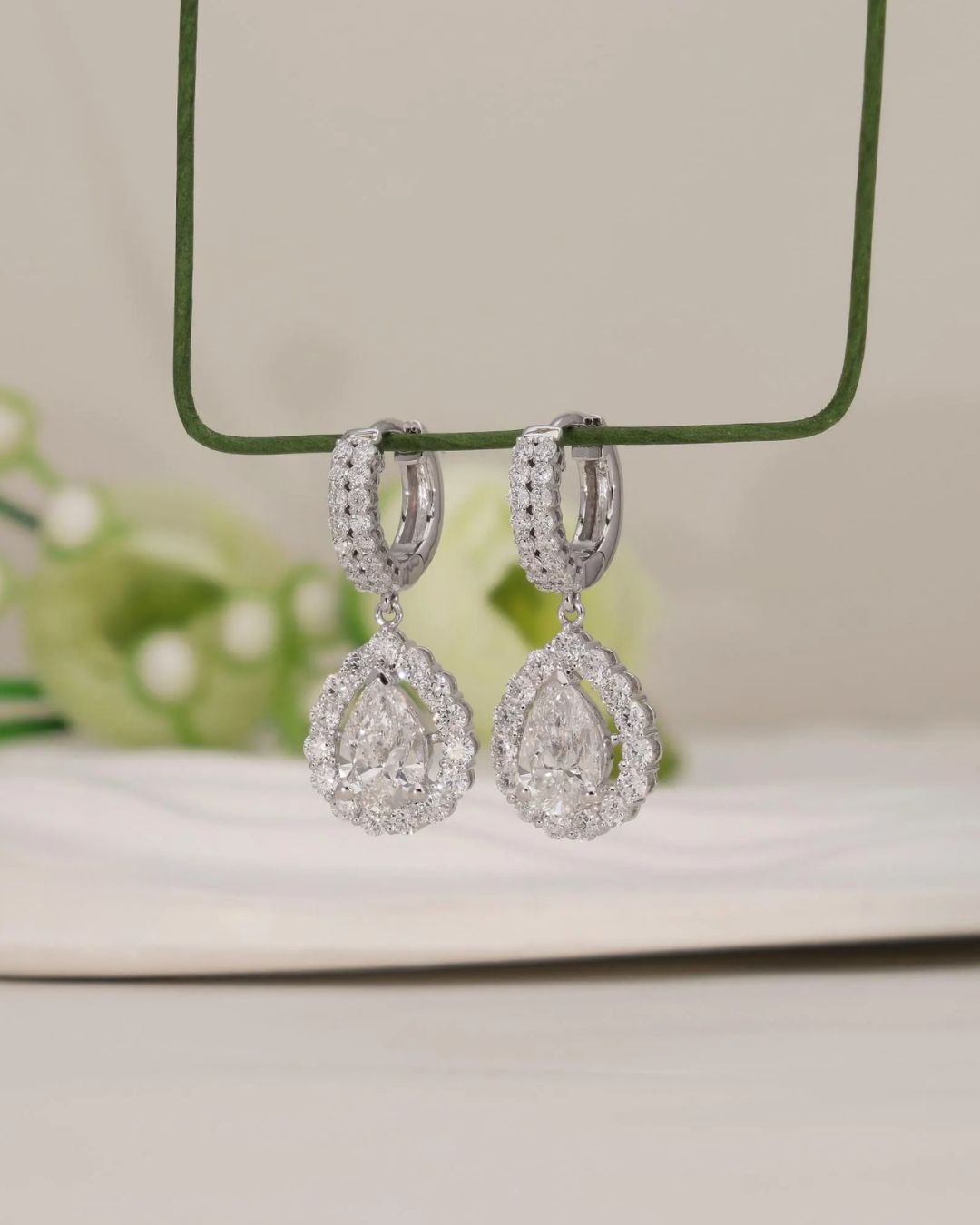Pear Halo Drop Earrings - Image 6