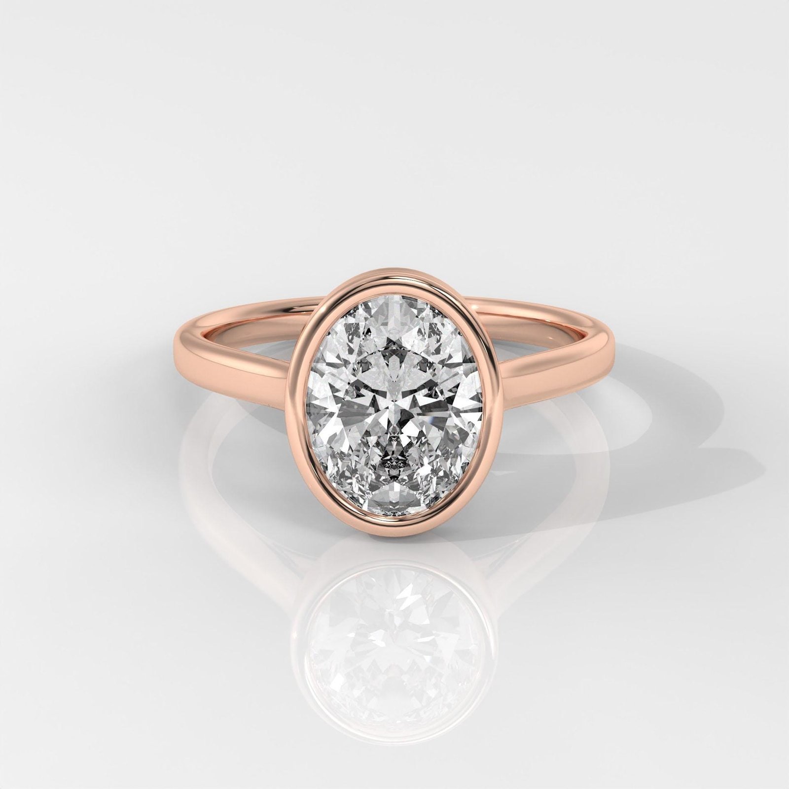 Oval Cut Bezel Set Diamond Engagement Ring - Image 7