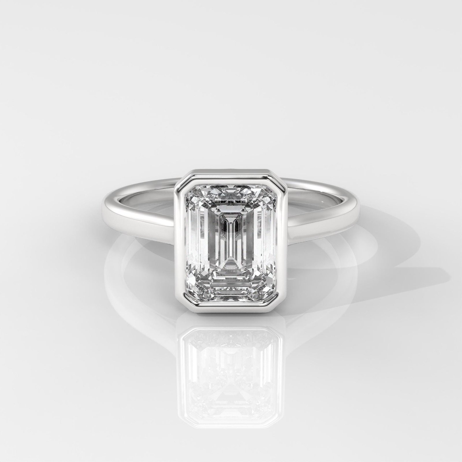 Emerald-Cut Bezel Set Diamond Engagement Ring - Image 4