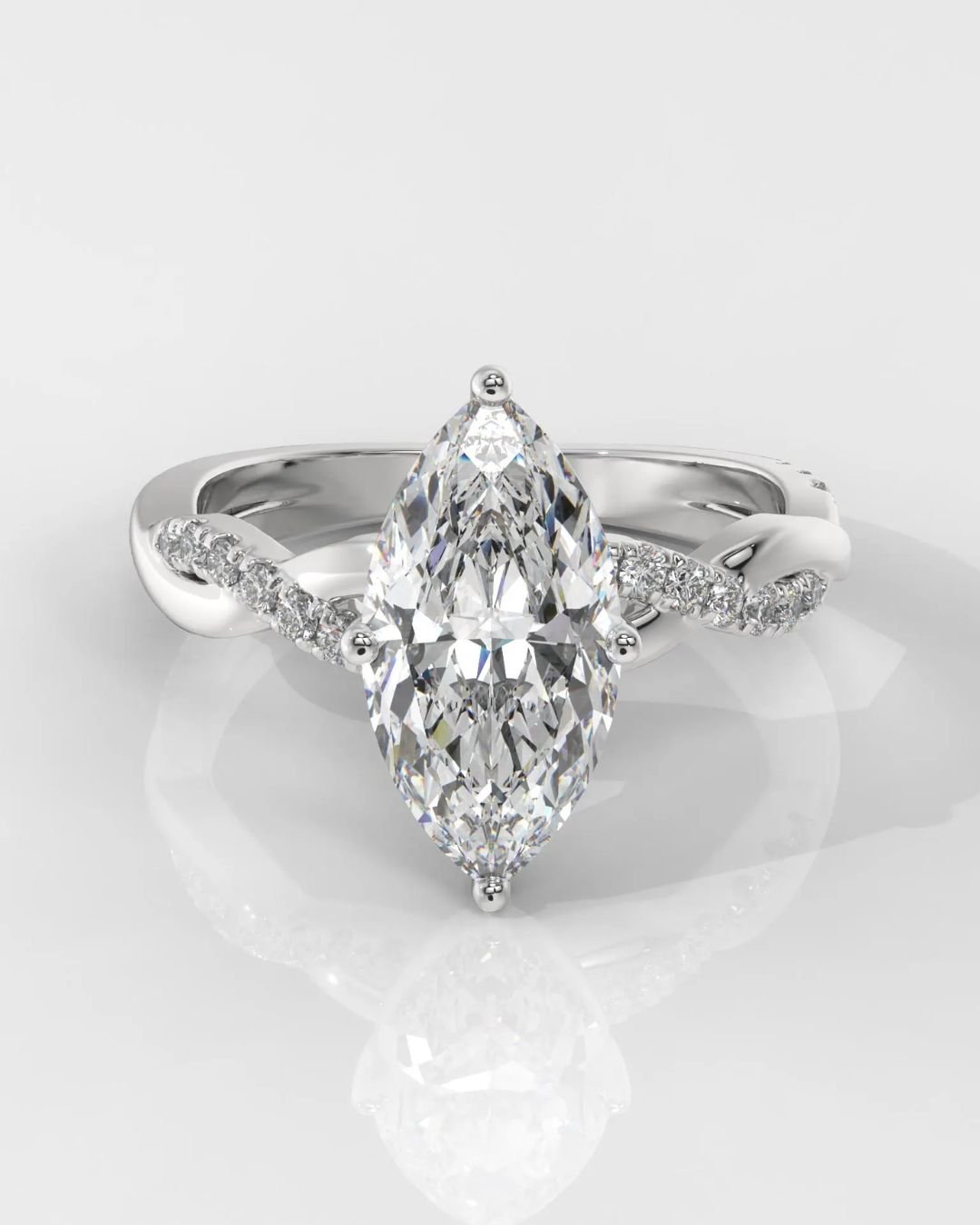 Marquise Diamond Engagement Ring With Twisted Band - Image 4
