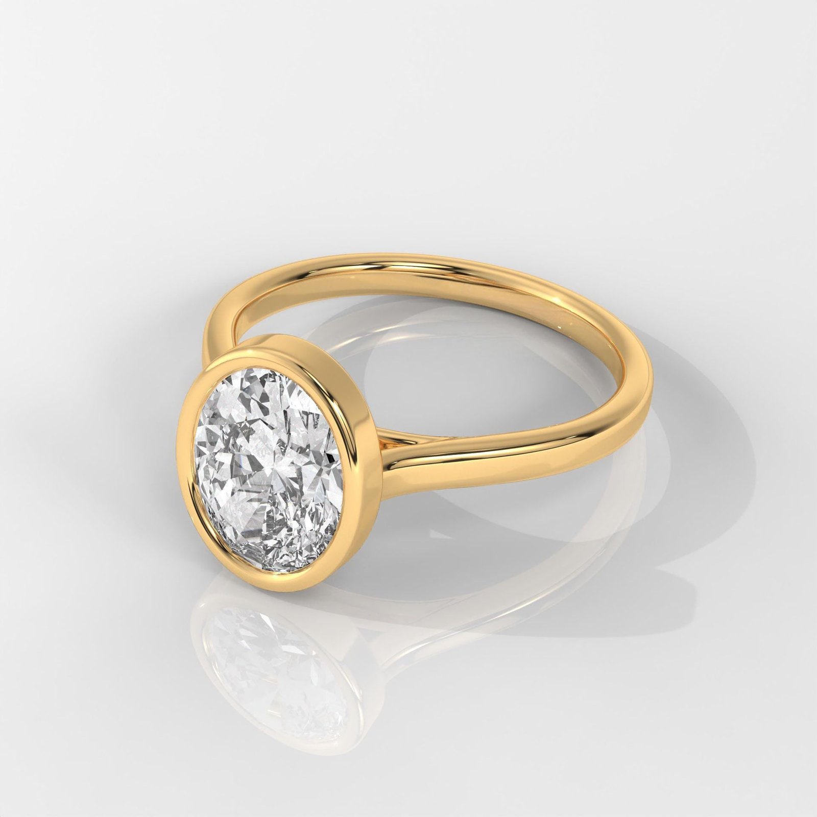 Oval Cut Bezel Set Diamond Engagement Ring - Image 2