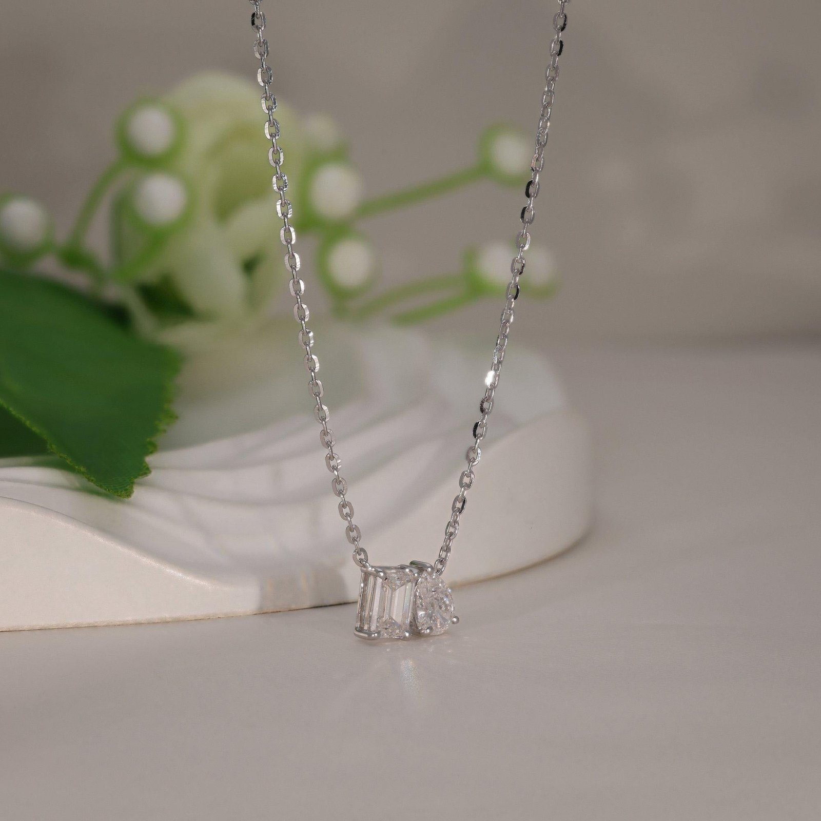 Pear & Emerald Cut Toi Et Moi Necklace - Image 5