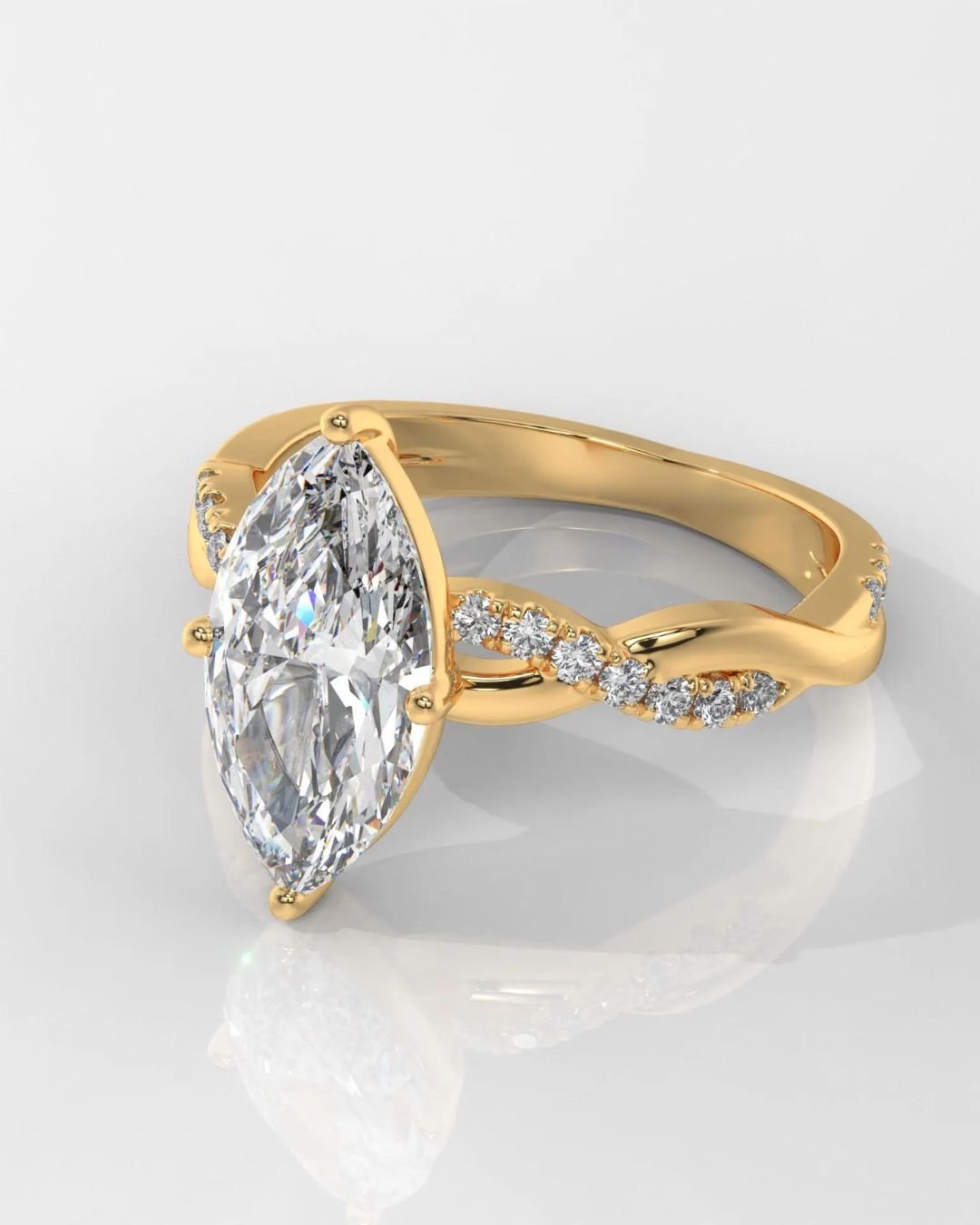 Marquise Diamond Engagement Ring With Twisted Band - Image 6