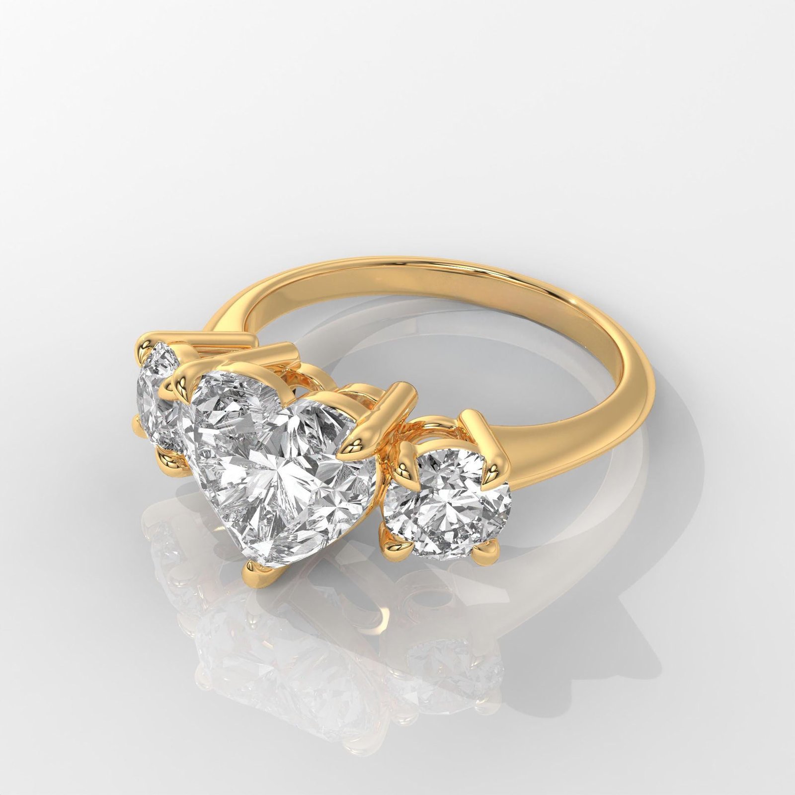 Three Stones Heart Cut Engagement Ring - Image 4