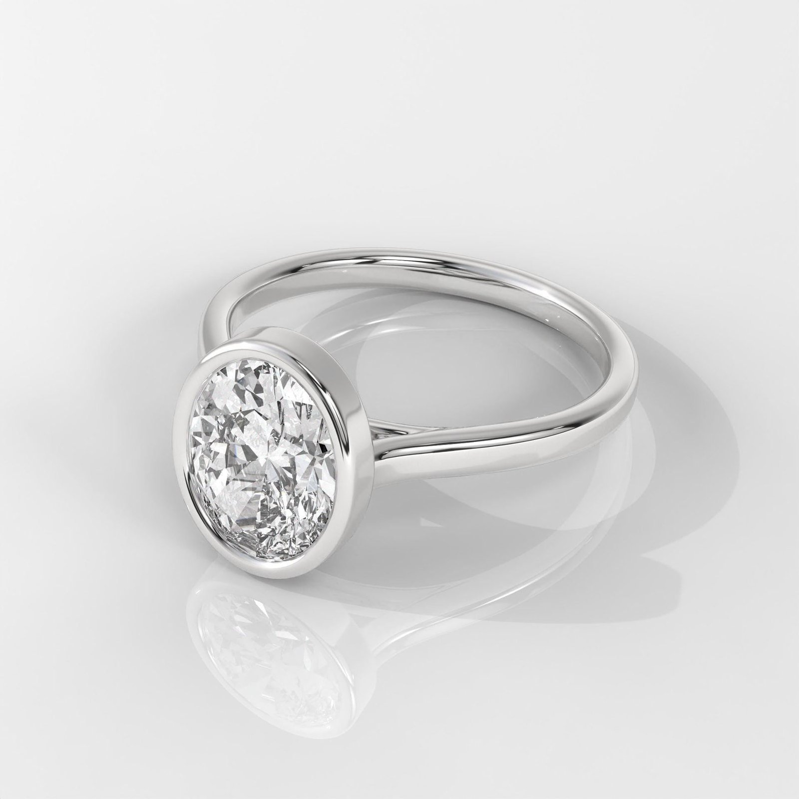 Oval Cut Bezel Set Diamond Engagement Ring - Image 5