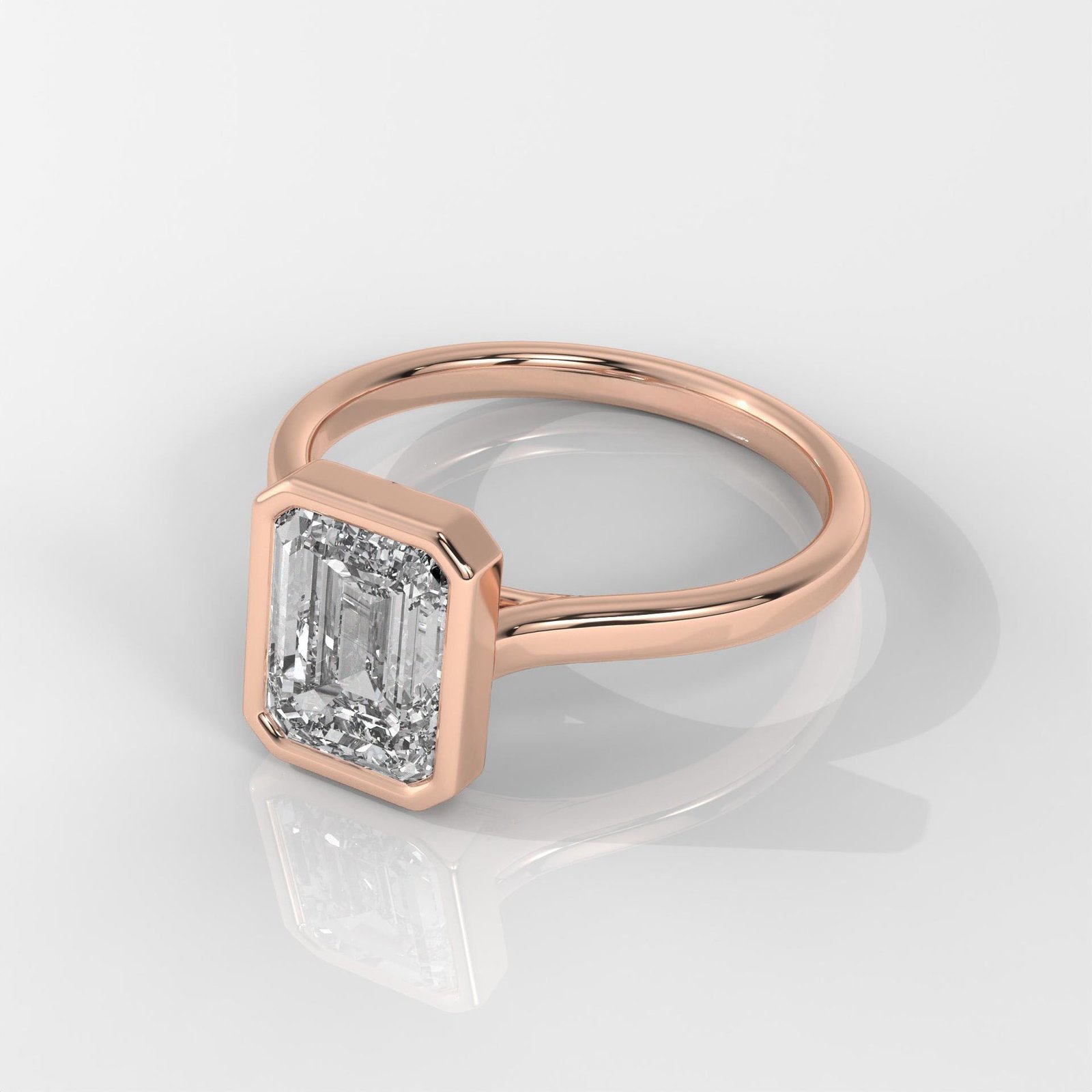 Emerald-Cut Bezel Set Diamond Engagement Ring - Image 8