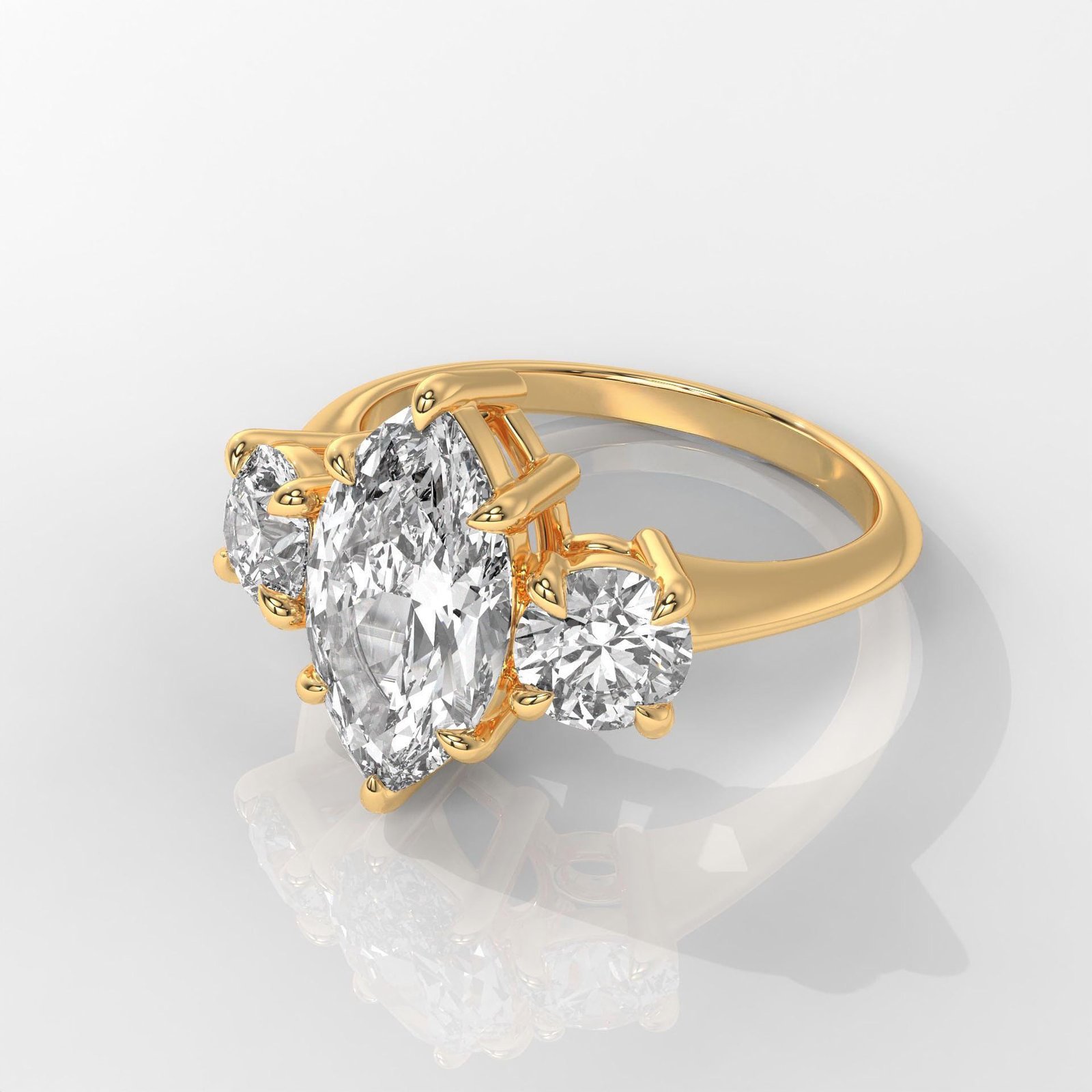 Marquise Cut Diamond Engagement Ring with Side Stones - Image 2