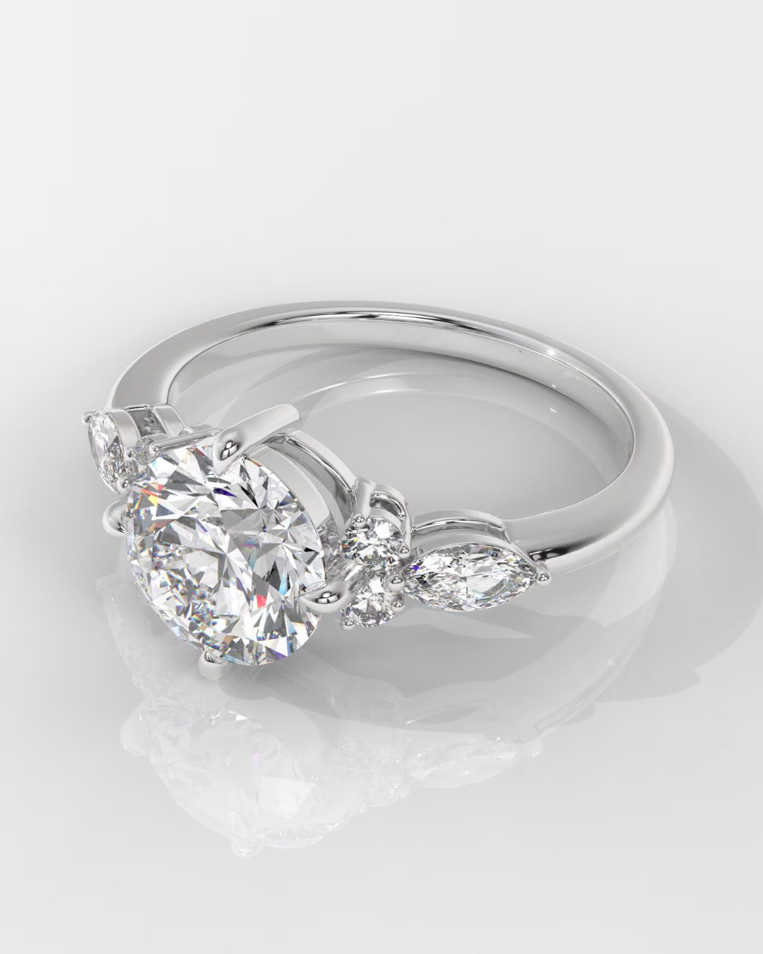 Round Cut Cluster Diamond Engagement Ring - Image 9
