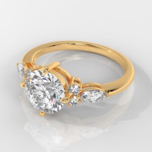 Round Cut Engagement Ring With Side Marquise Diamonds
