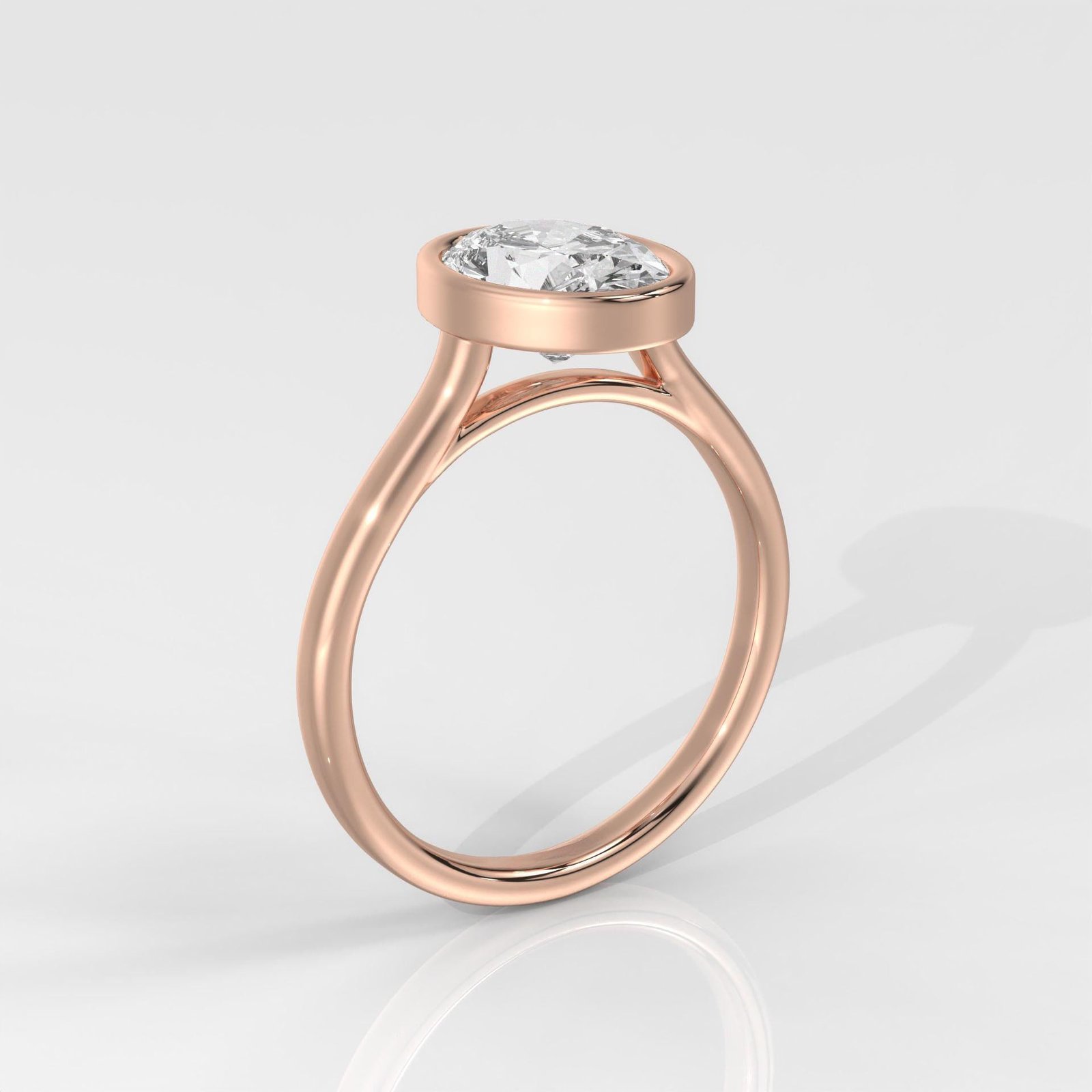 Oval Cut Bezel Set Diamond Engagement Ring - Image 9