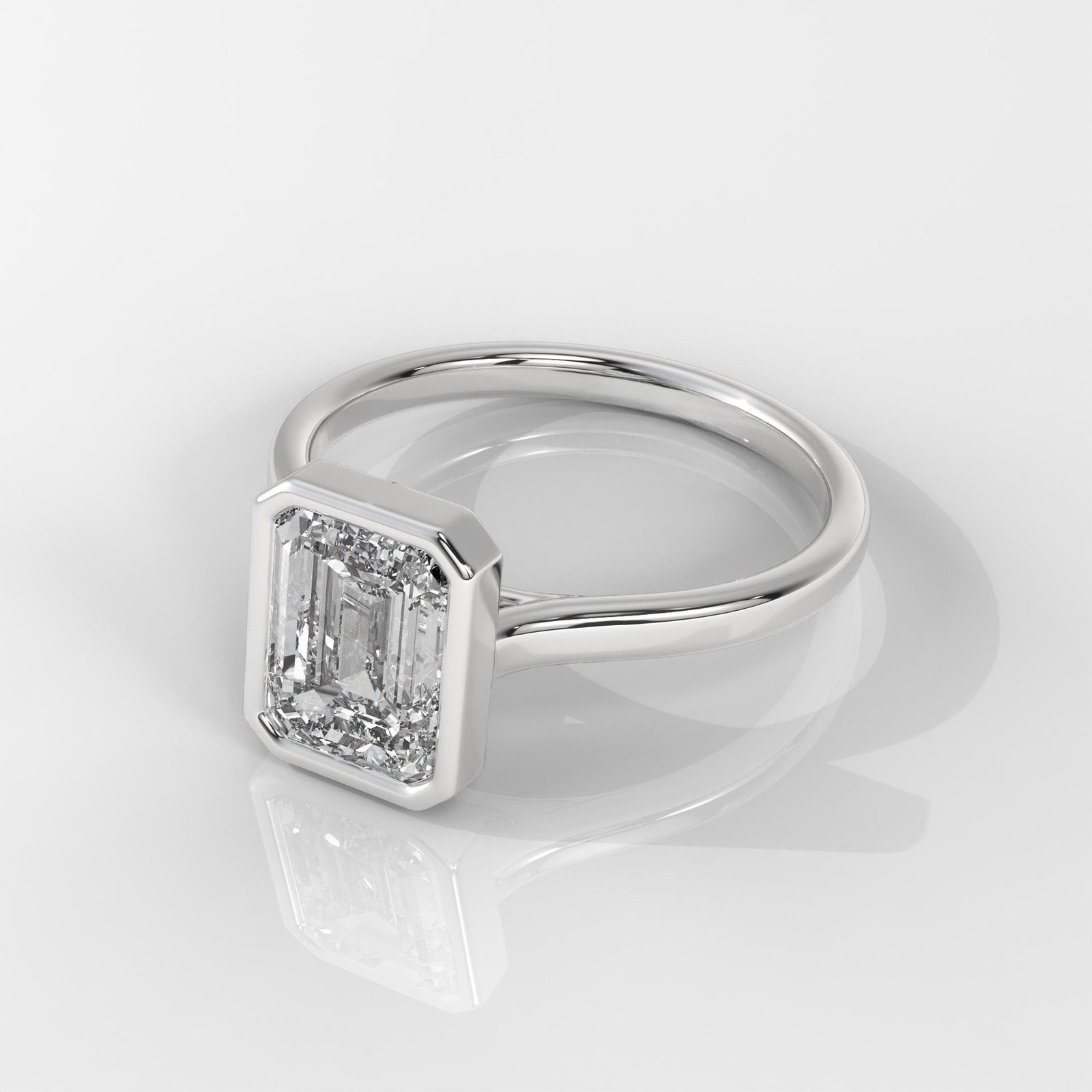 Emerald-Cut Bezel Set Diamond Engagement Ring - Image 5