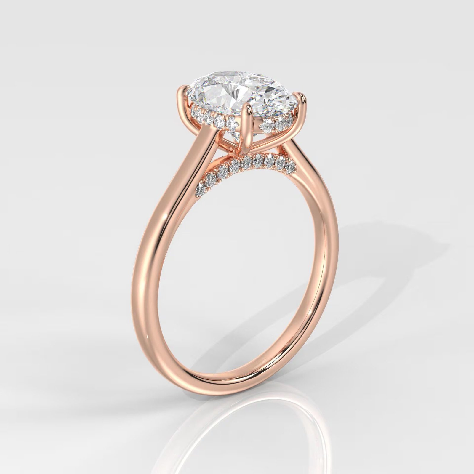 Oval Cut Hidden Halo Engagement Ring - Image 11