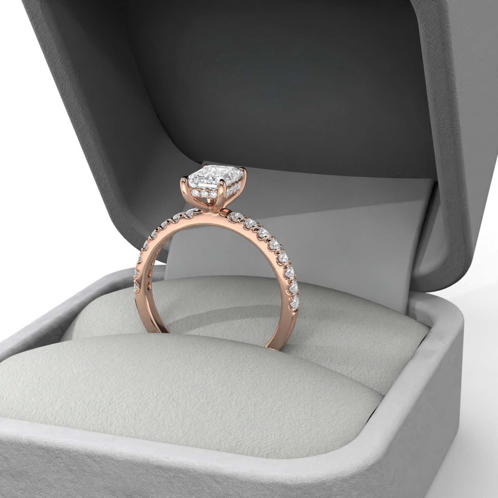 Emerald Cut Hideen Halo Engagement Ring - Image 9