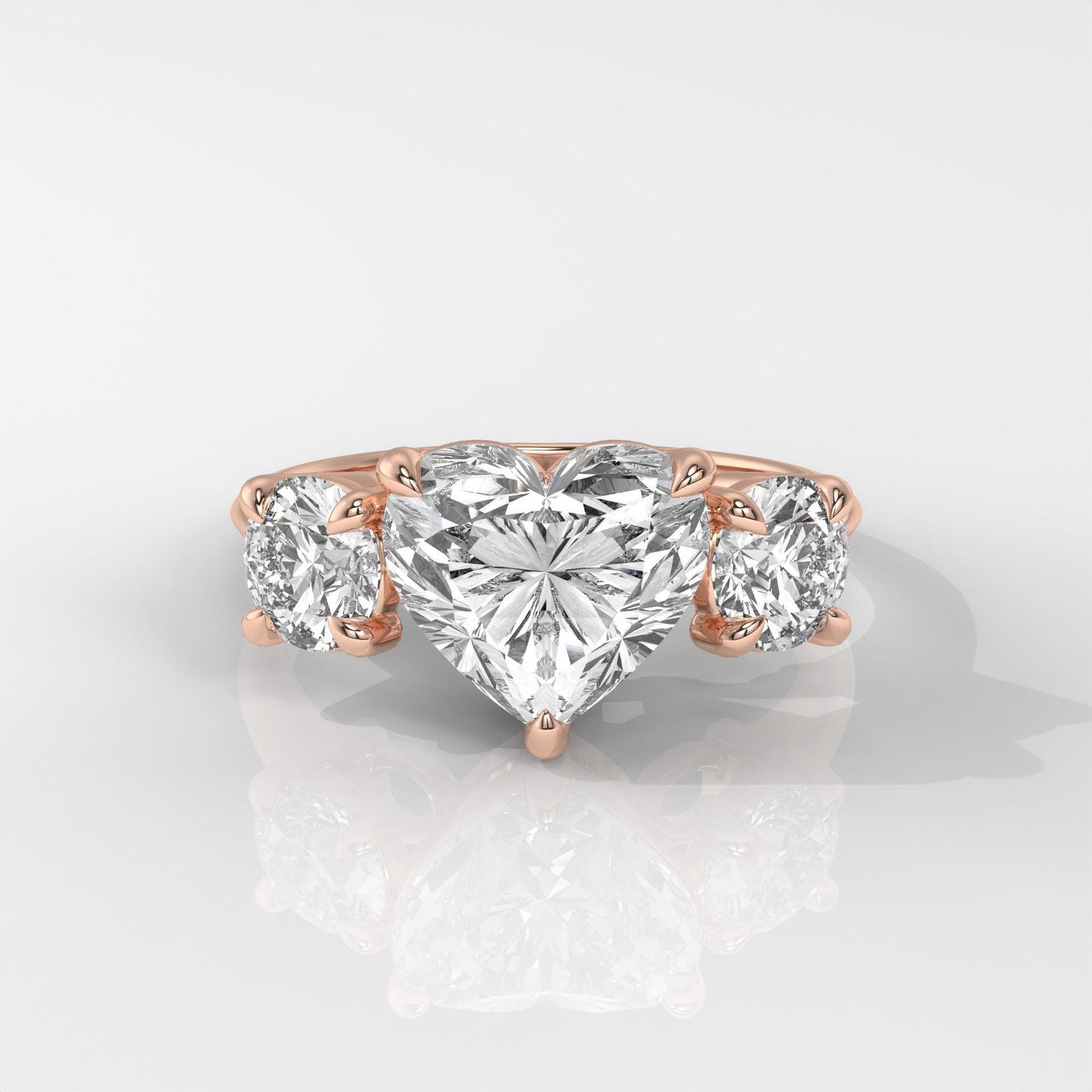 Three Stones Heart Cut Engagement Ring - Image 3
