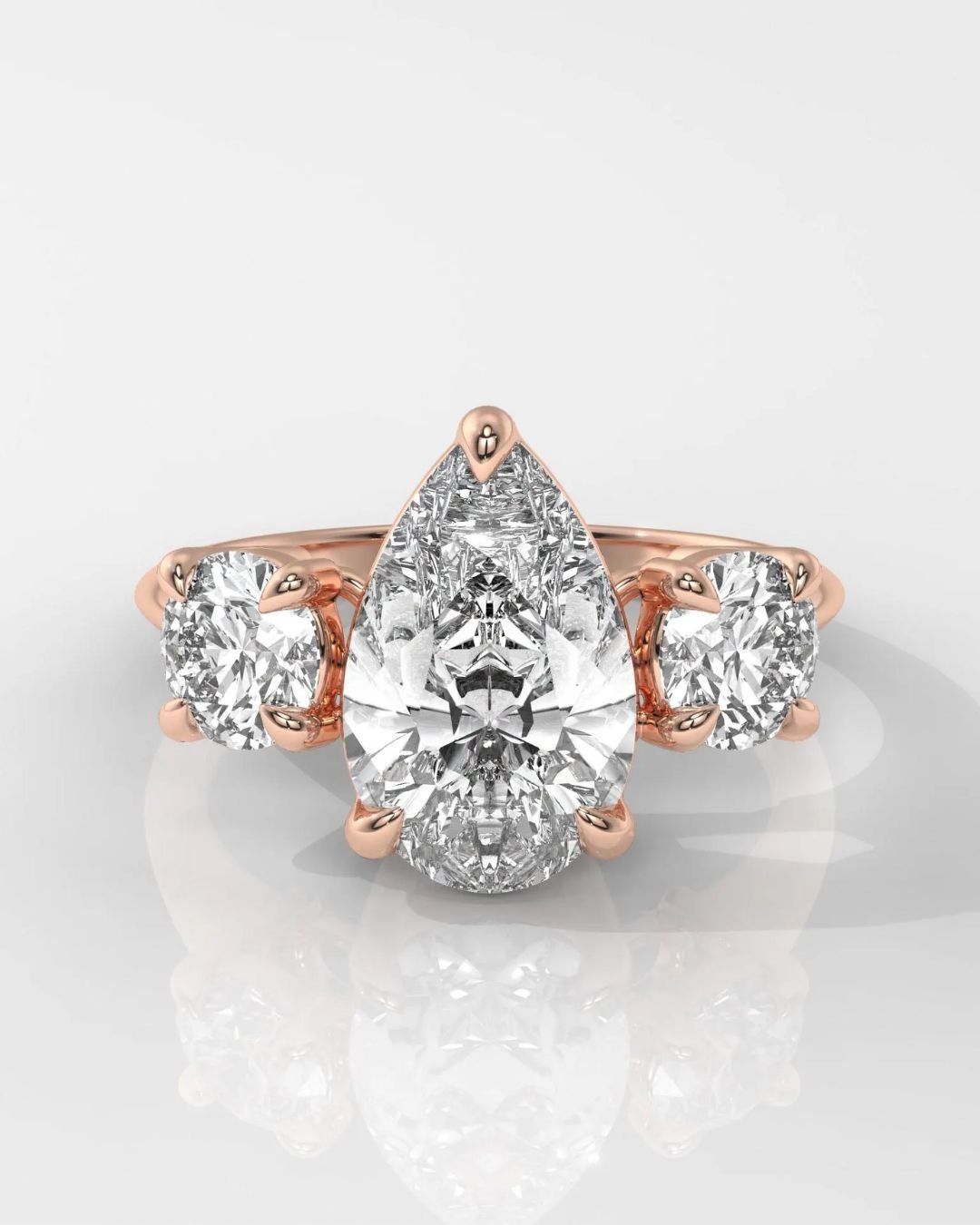 Pear Cut Three Stone Diamond Engagement Ring - Image 2