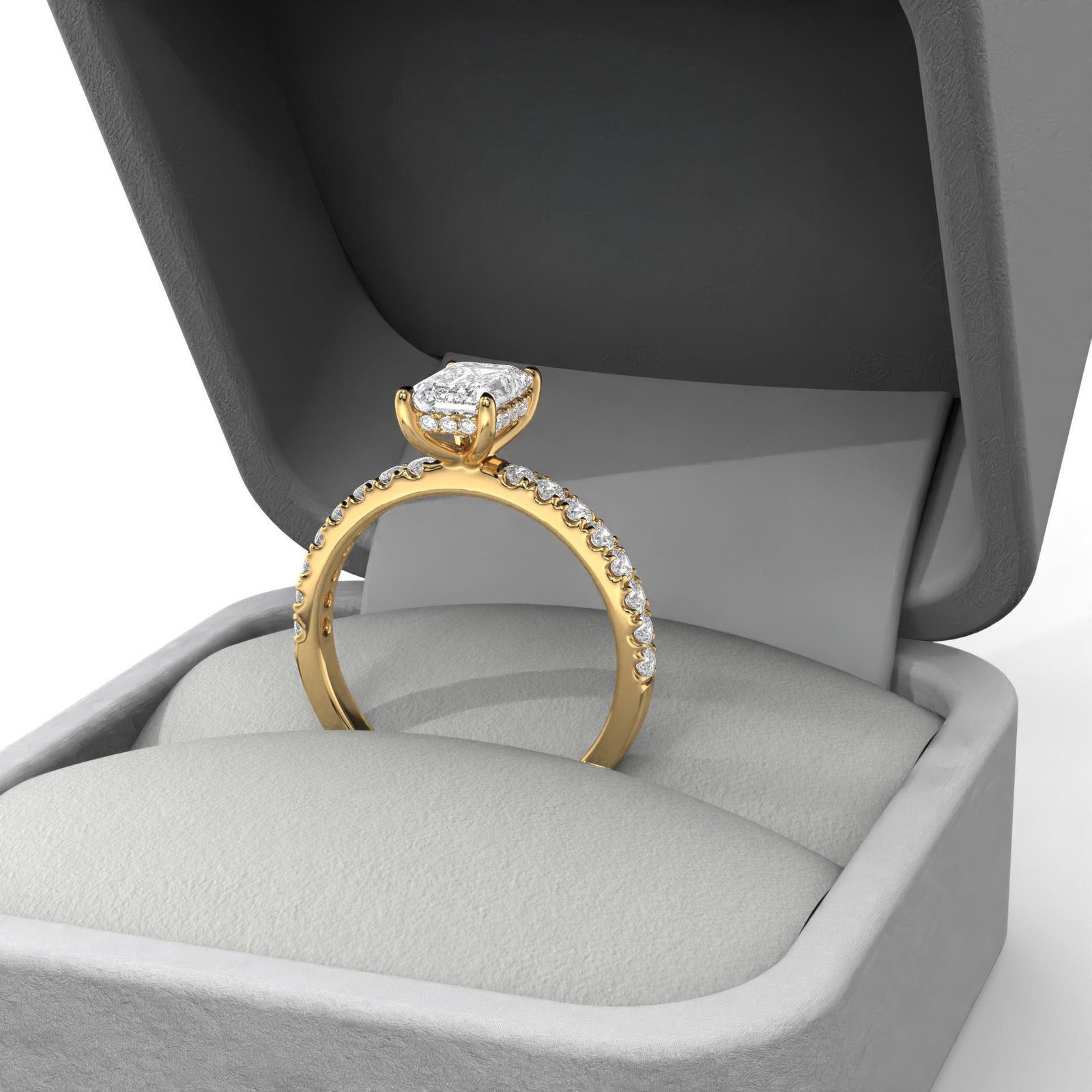 Emerald Cut Hideen Halo Engagement Ring - Image 3