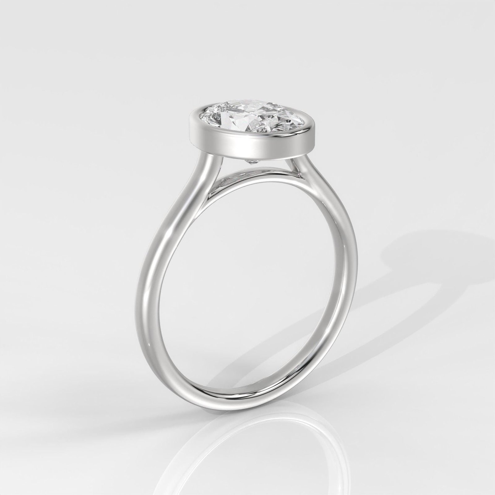 Oval Cut Bezel Set Diamond Engagement Ring - Image 6