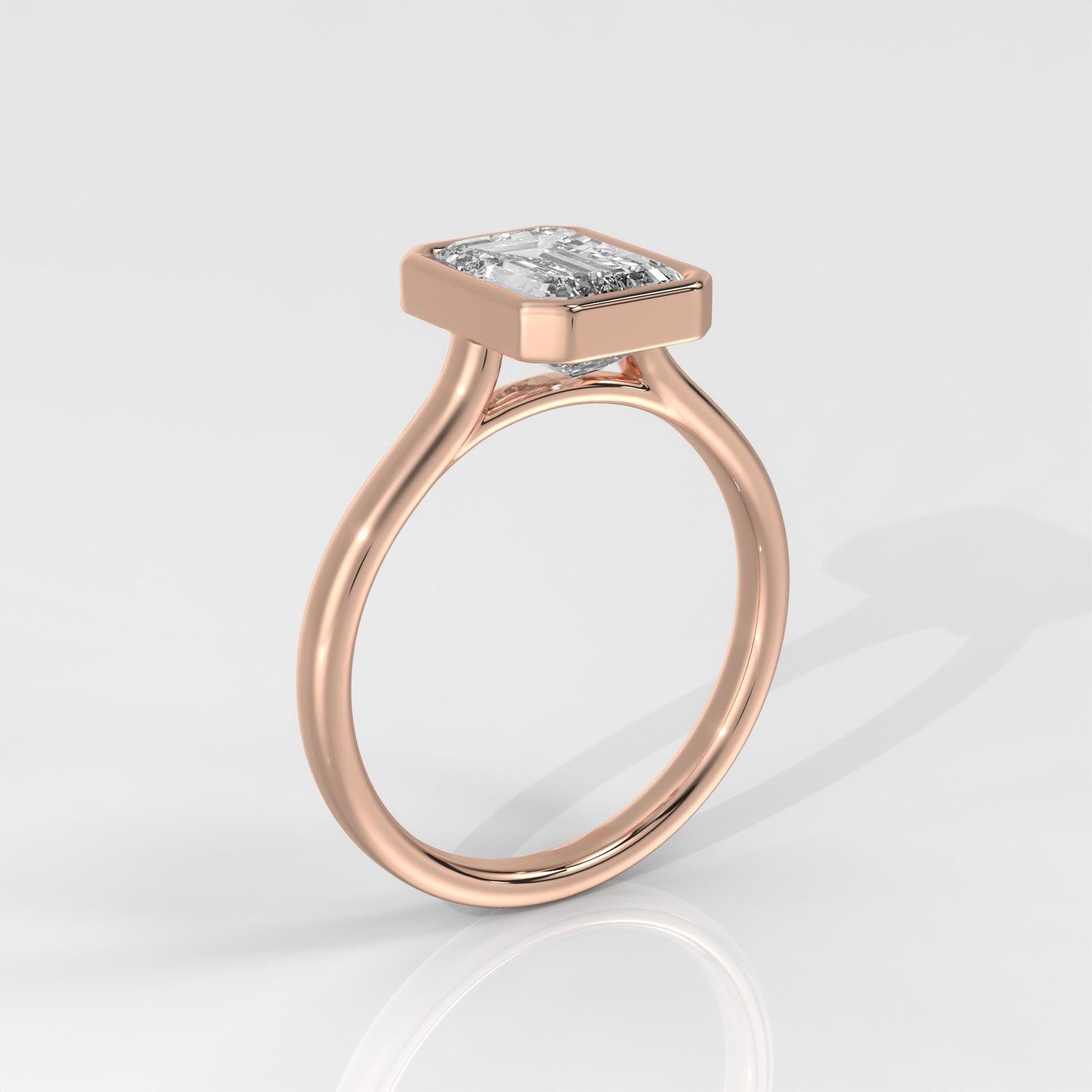 Emerald-Cut Bezel Set Diamond Engagement Ring - Image 6