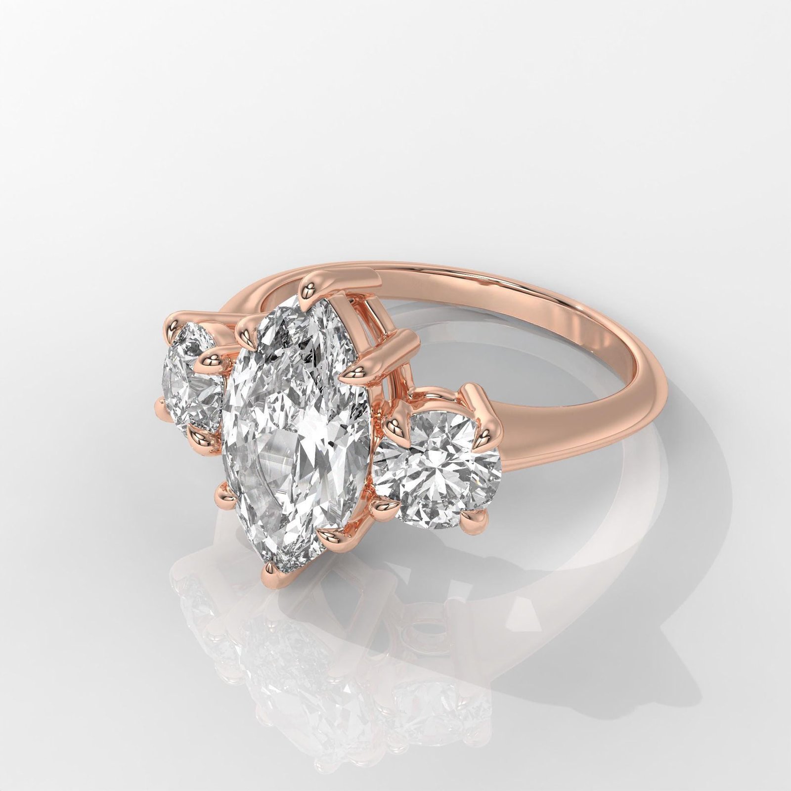 Marquise Cut Diamond Engagement Ring with Side Stones - Image 8