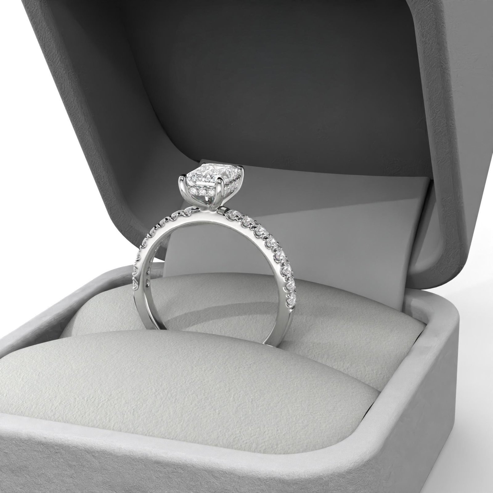 Emerald Cut Hideen Halo Engagement Ring - Image 5