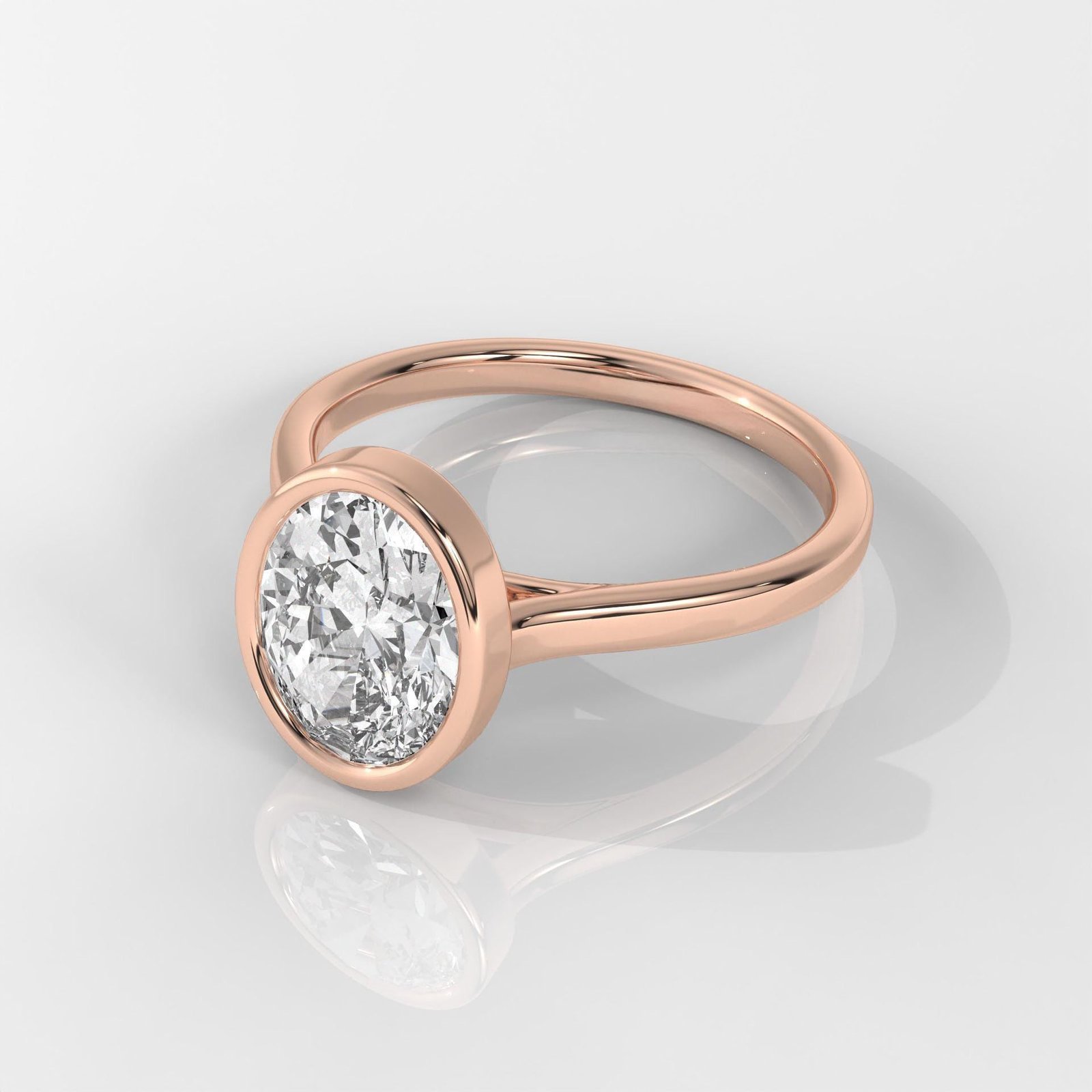 Oval Cut Bezel Set Diamond Engagement Ring - Image 8