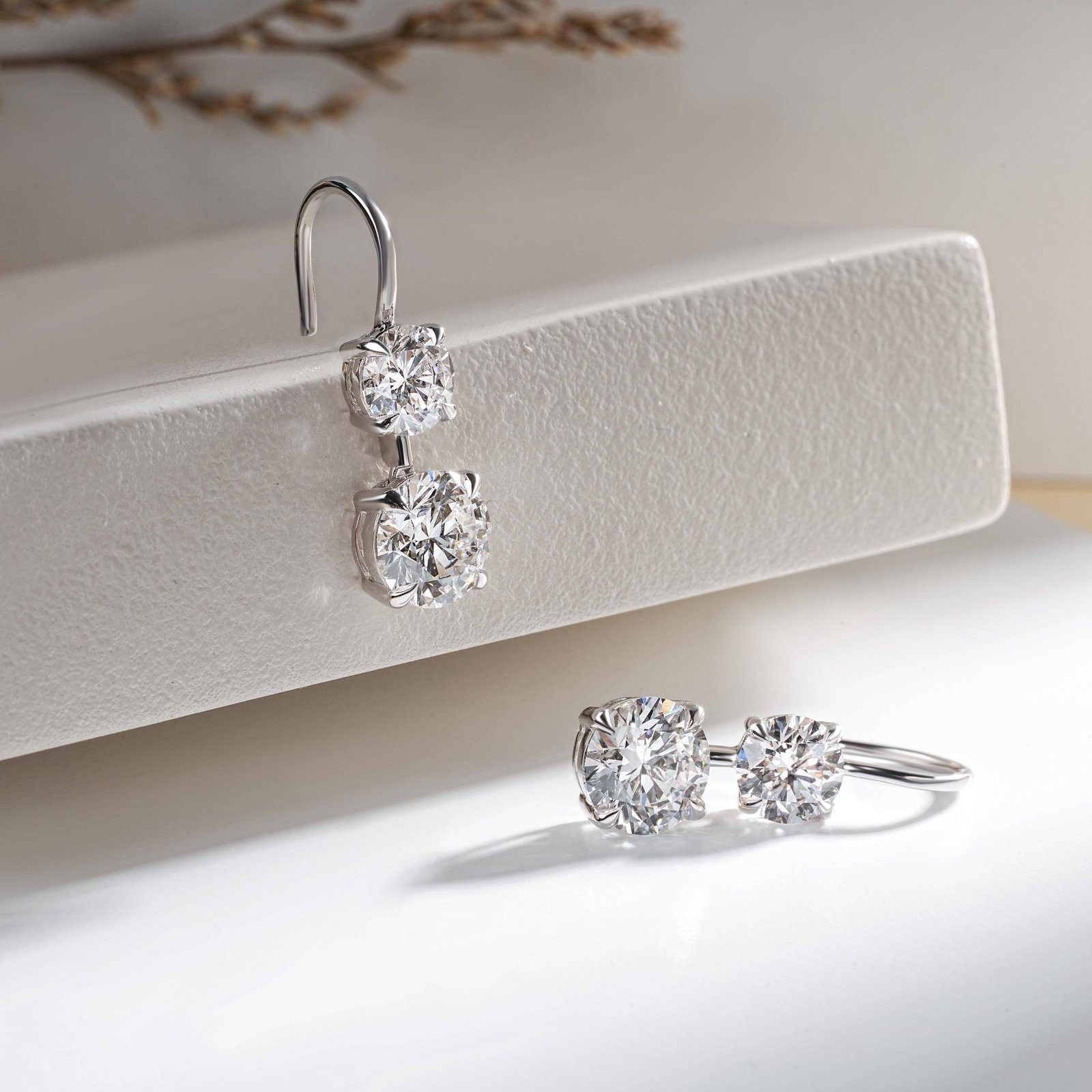 Double Round Solitaire Dangle Earrings - Image 5