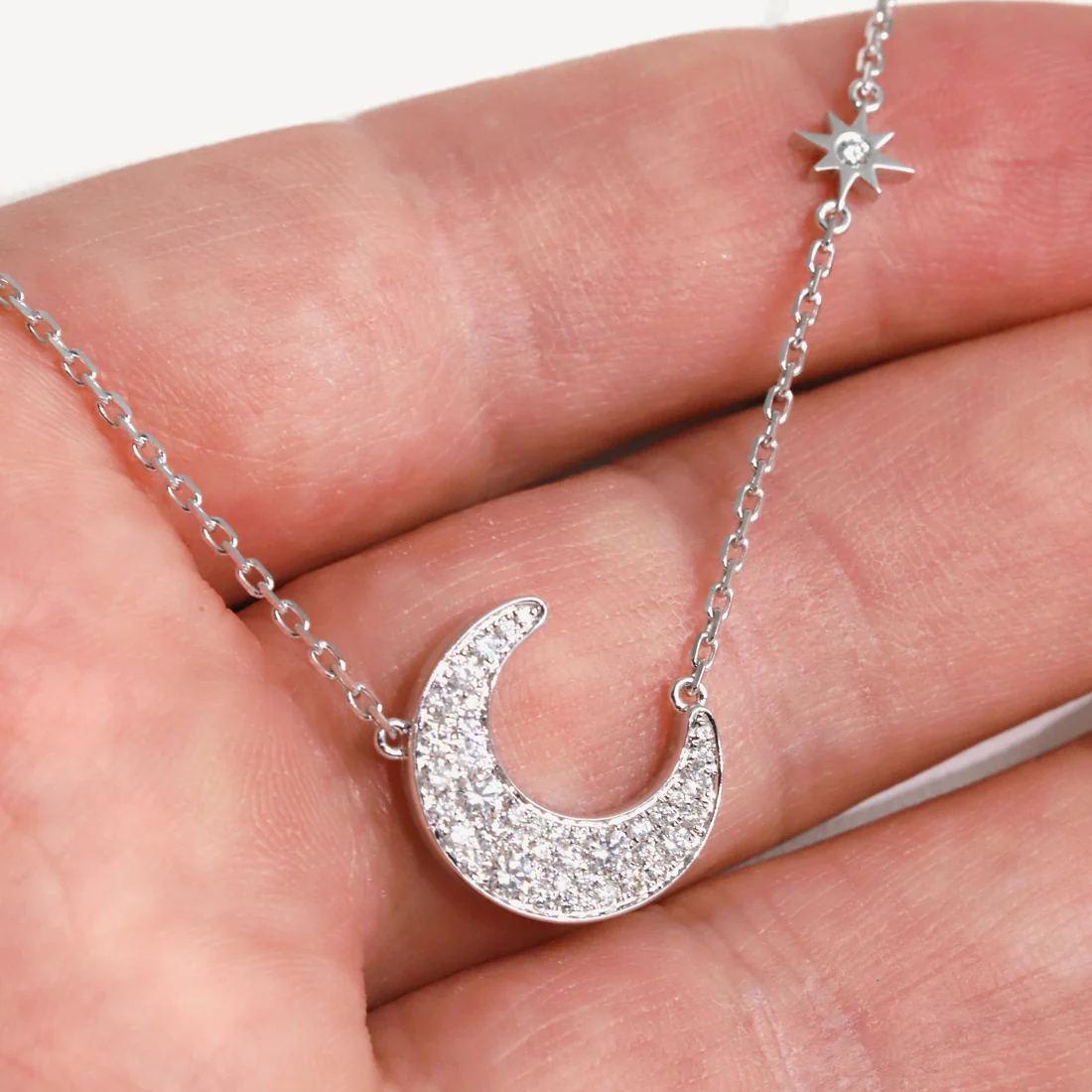 Gold Diamond Moon Necklace - Image 3